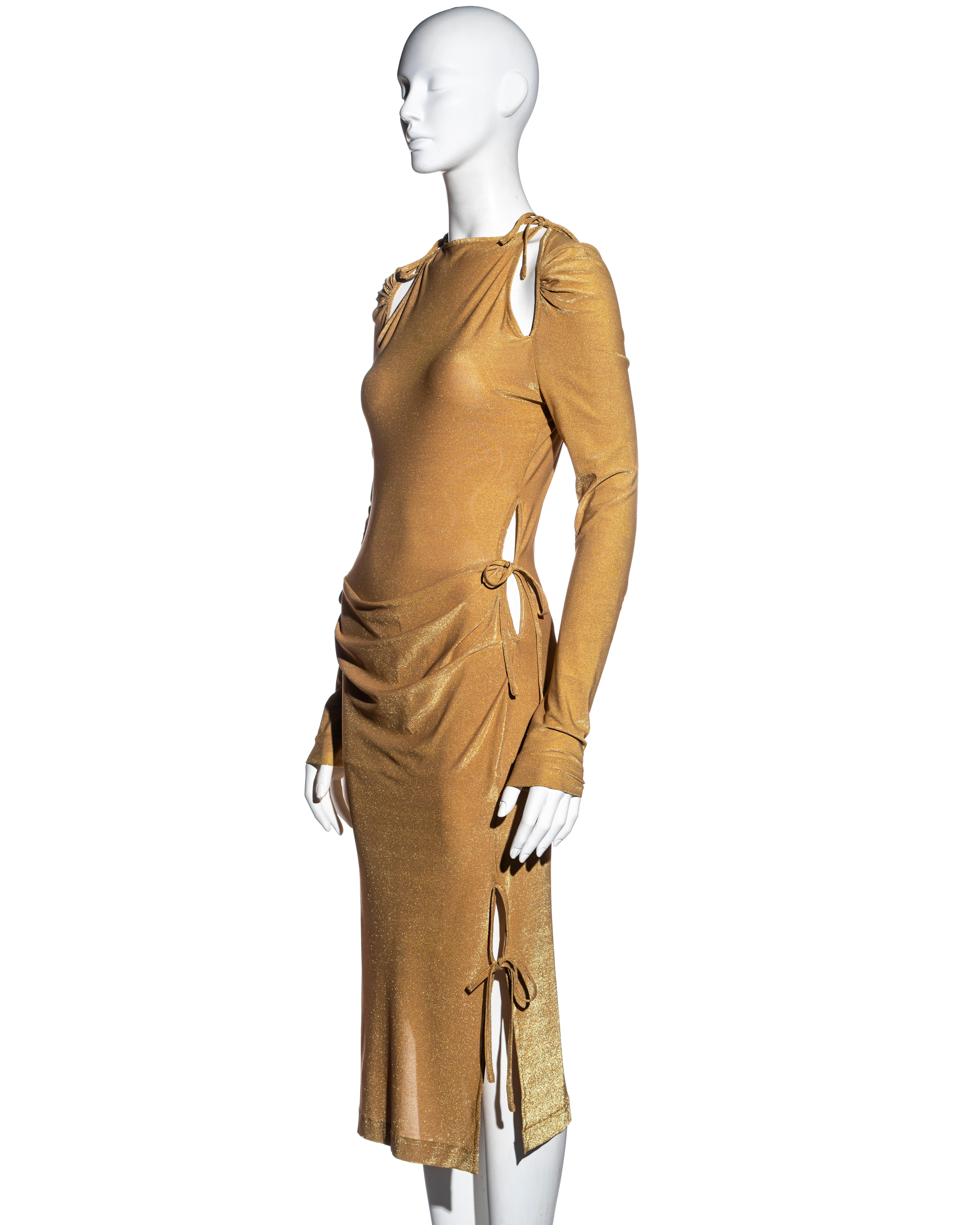 Brown Vivienne Westwood gold stretch lurex evening dress with cut outs, fw 1997