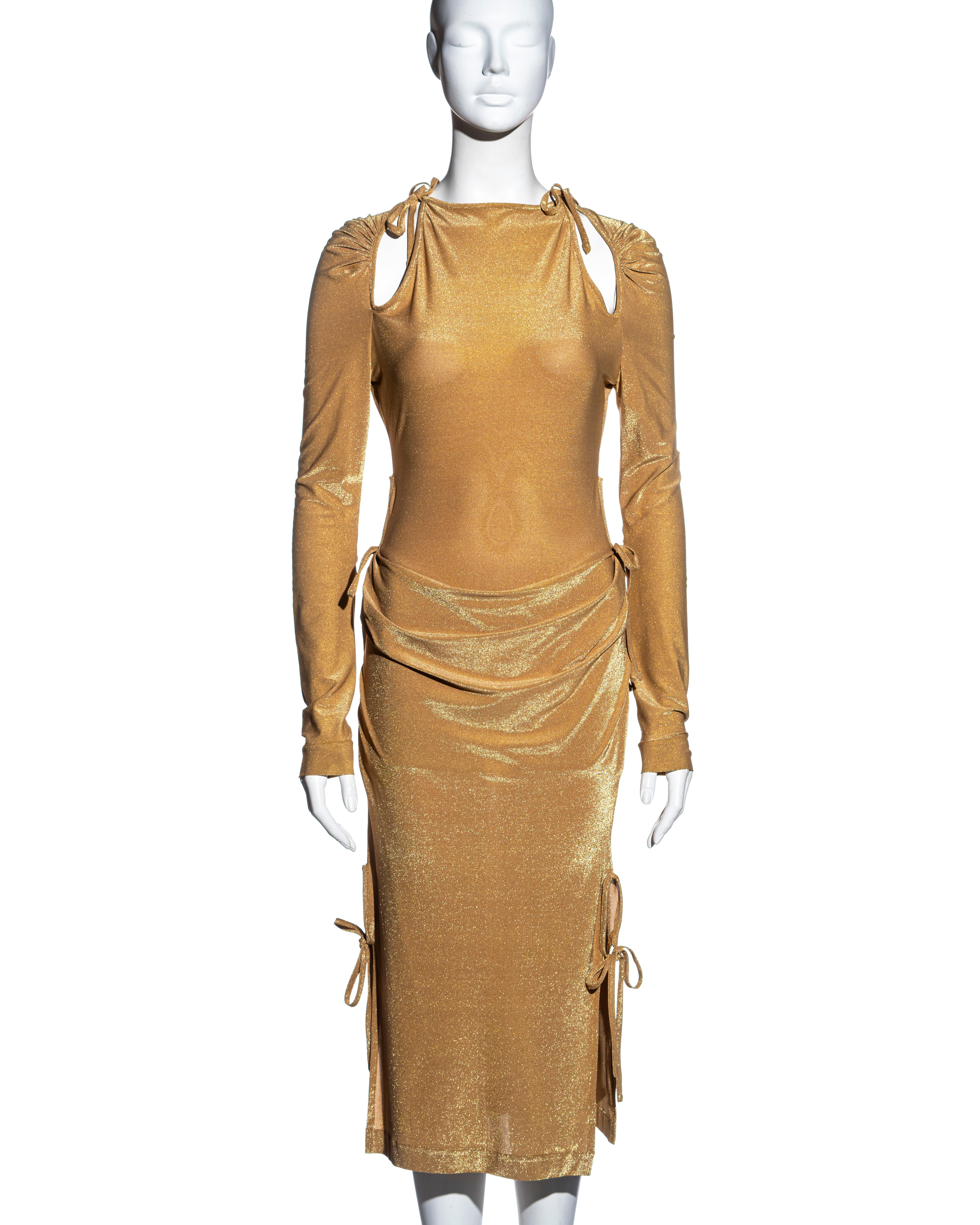 Vivienne Westwood gold stretch lurex evening dress with cut outs, fw 1997 In Excellent Condition In London, GB