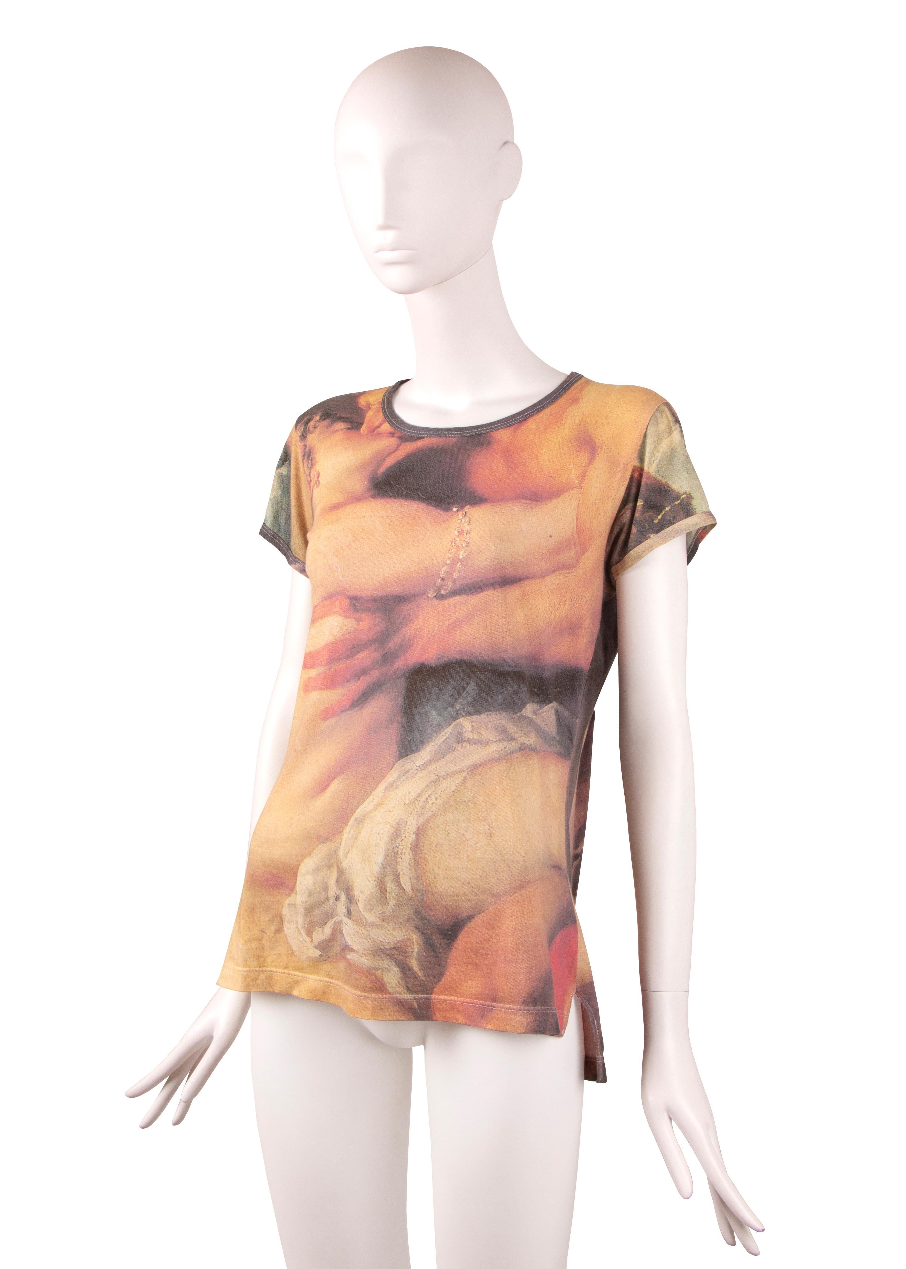 A Vivienne Westwood “Grand Hotel” T-shirt, Spring-Summer 1993. Similar to her portrait printed garments debuted in Autumn-Winter 1990, the painting ‘Hercules and Omphale’ by Francois Boucher (c. 1732-1734) is featured across the entirety of the