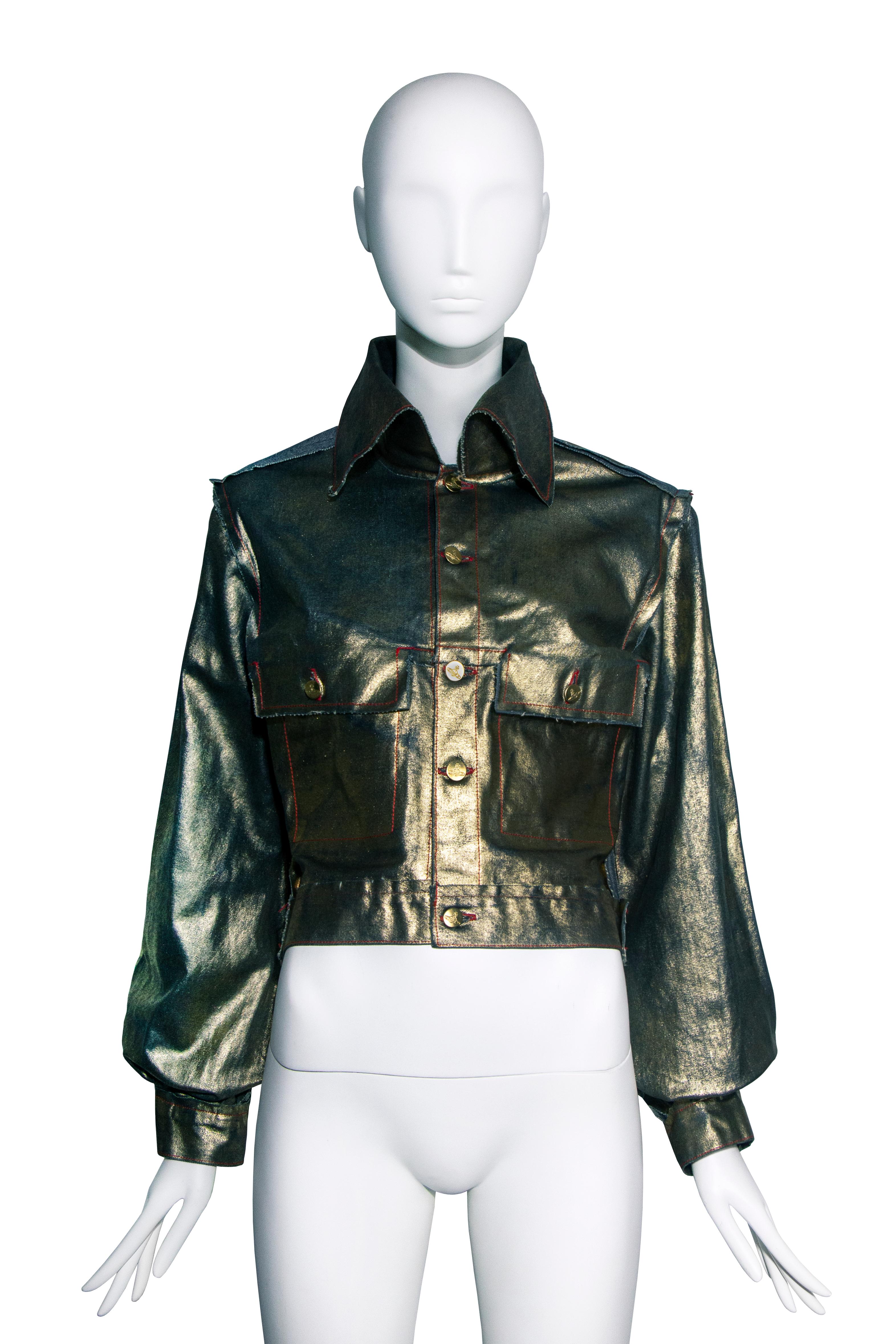  Vivienne Westwood 'Grand Hotel' metallic gold painted denim jacket, ss 1993 In Good Condition For Sale In Melbourne, AU