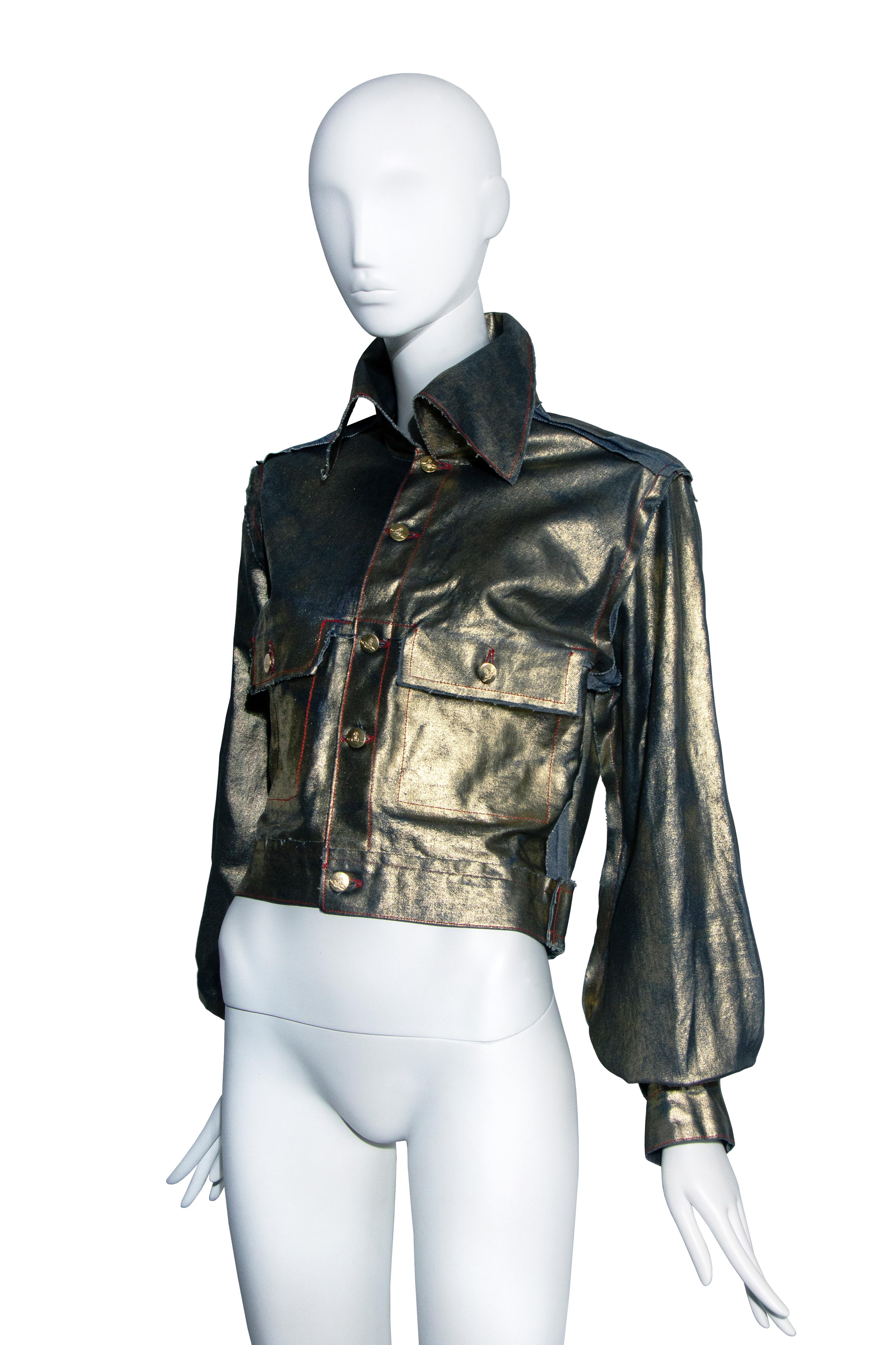 Vivienne Westwood 'Grand Hotel' metallic gold painted denim jacket, ss 1993 For Sale 1