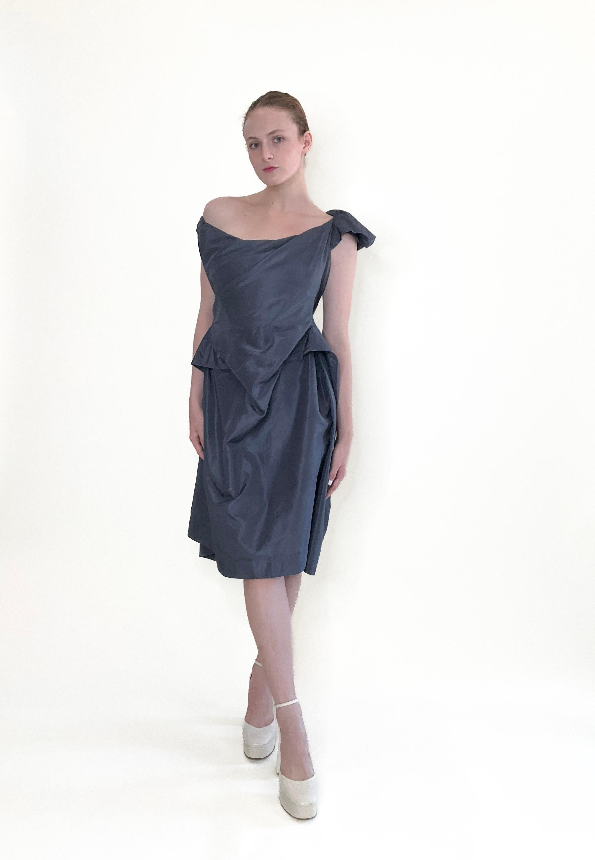 Gray Vivienne Westwood Graphite Blue Silk corset Cocktail Dress For Sale