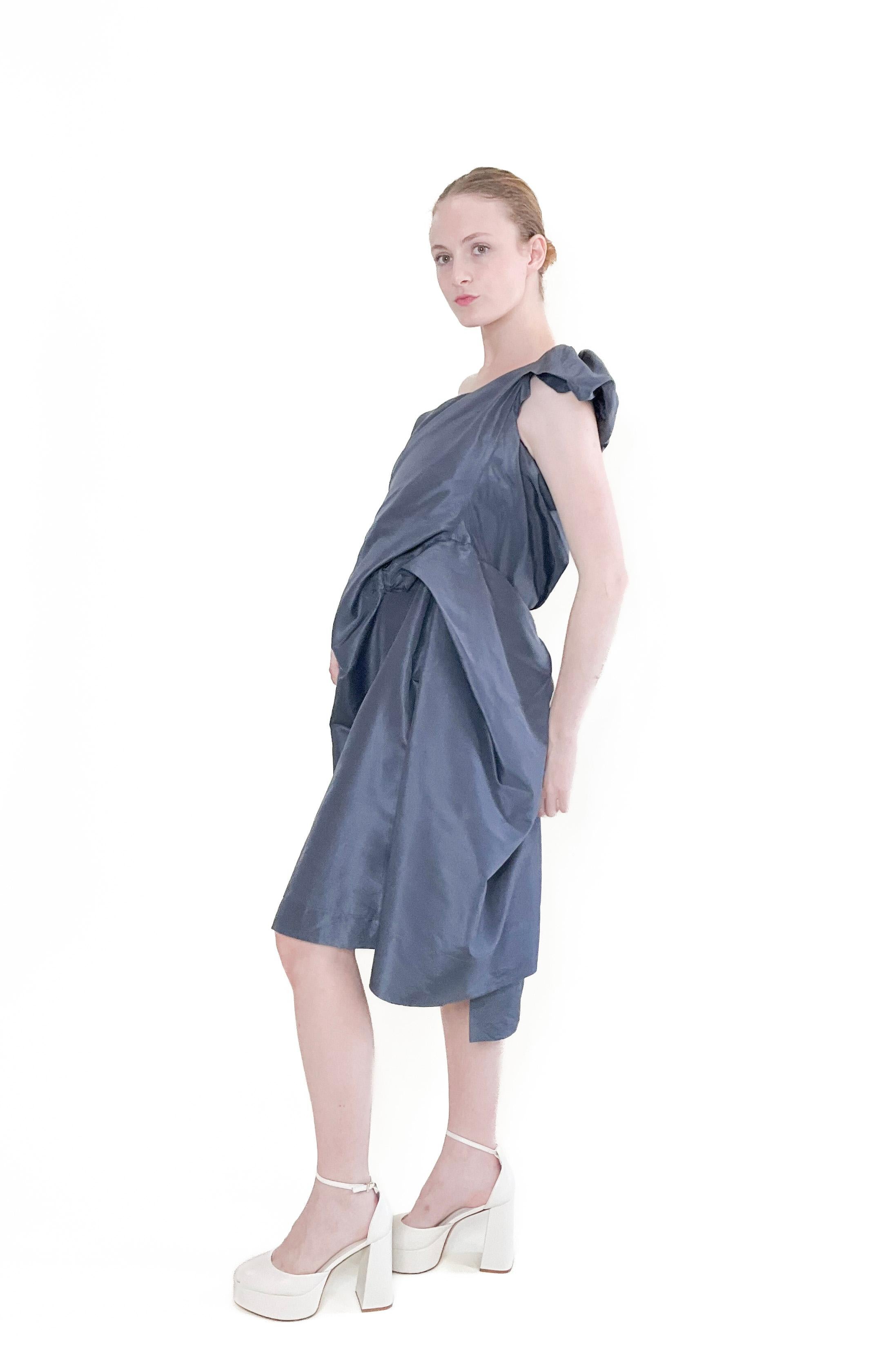 Vivienne Westwood Graphite Blue Silk corset Cocktail Dress In Excellent Condition For Sale In Los Angeles, CA