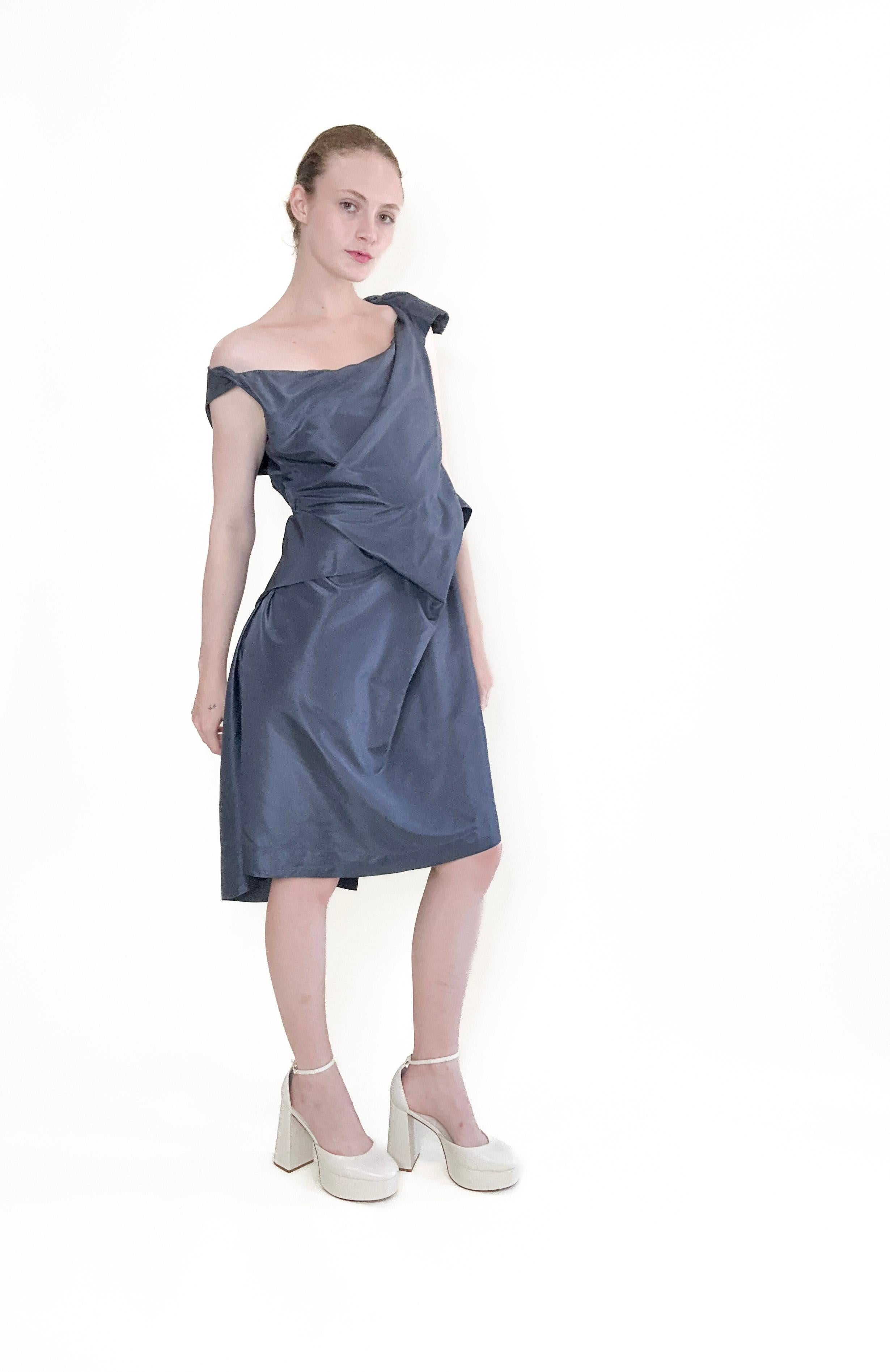 Women's Vivienne Westwood Graphite Blue Silk corset Cocktail Dress For Sale