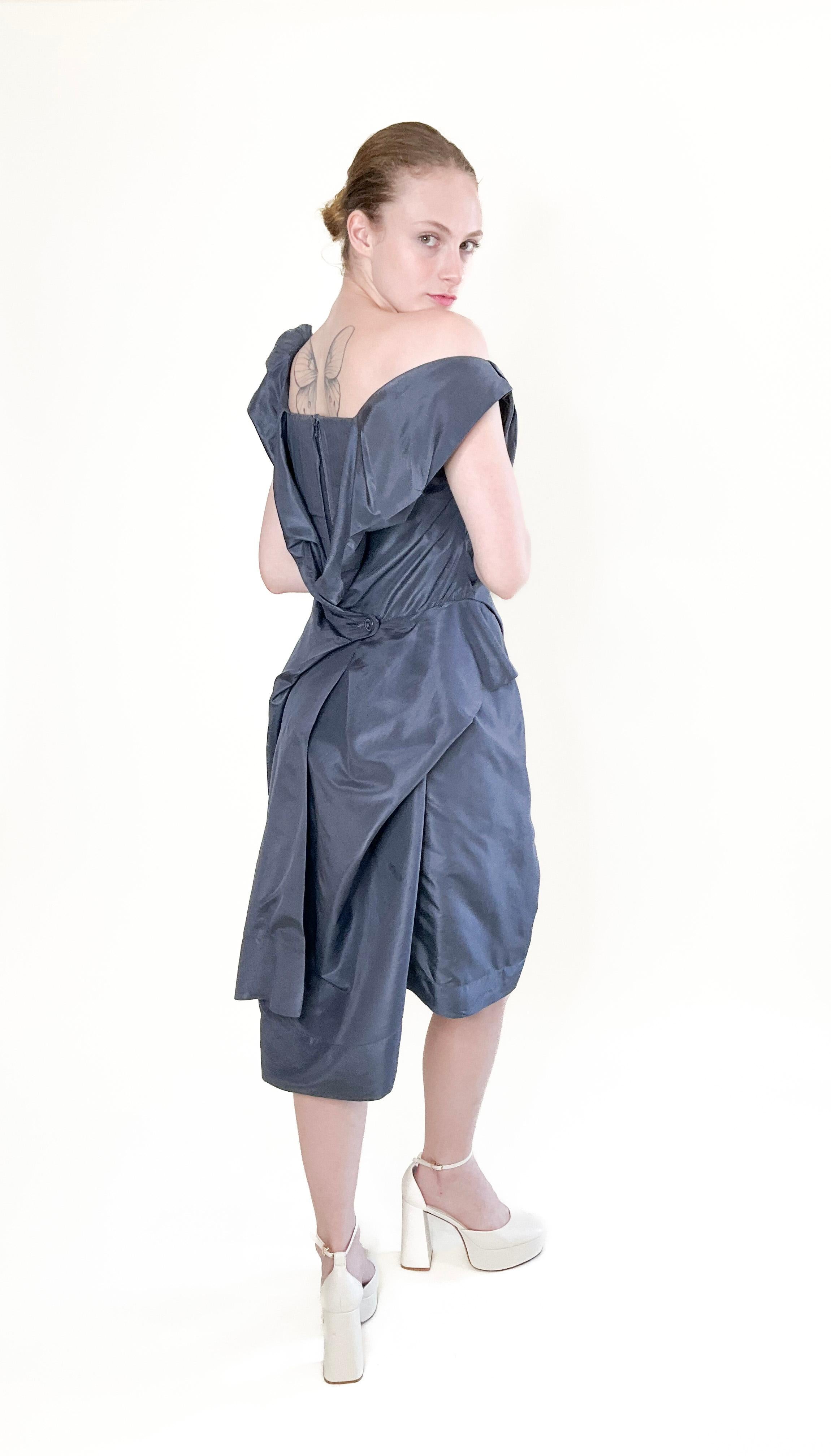 Vivienne Westwood Graphite Blue Silk corset Cocktail Dress For Sale 3