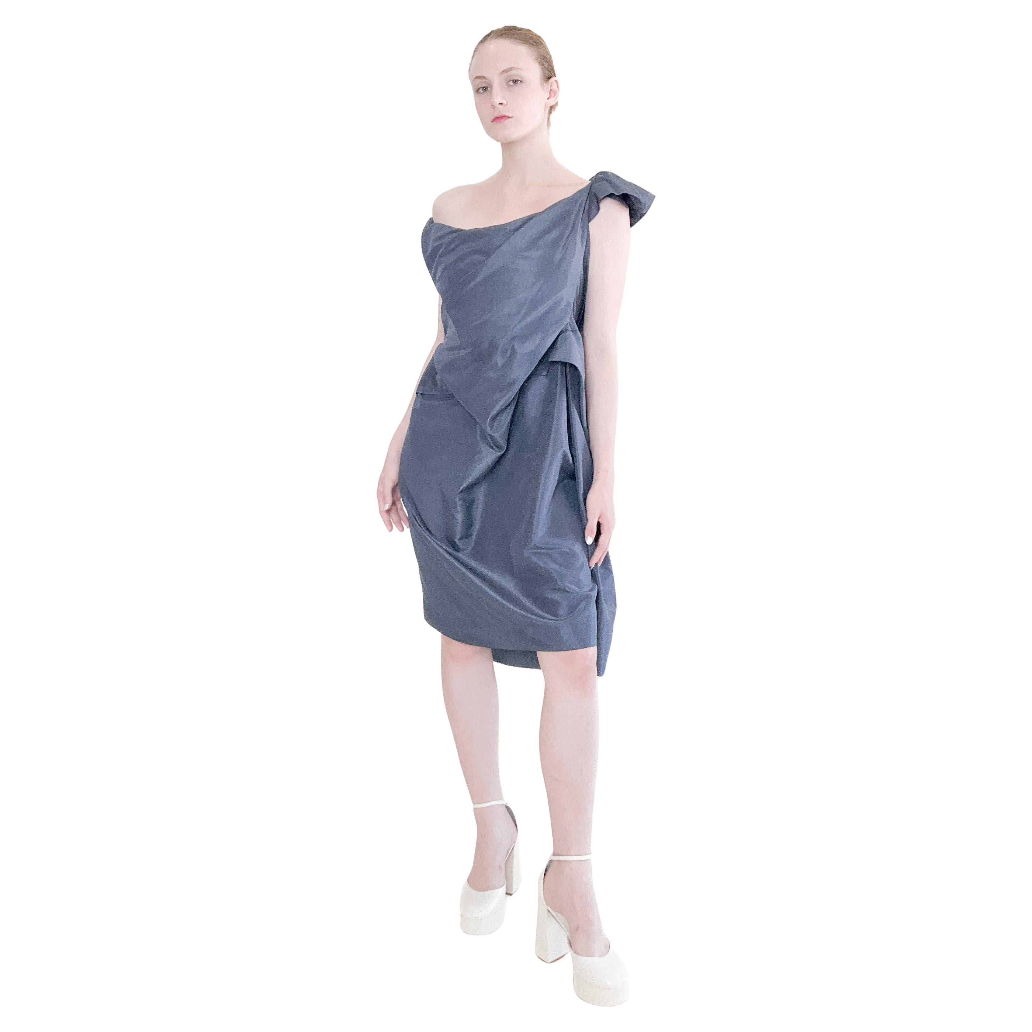 Vivienne Westwood Graphite Blue Silk corset Cocktail Dress For Sale