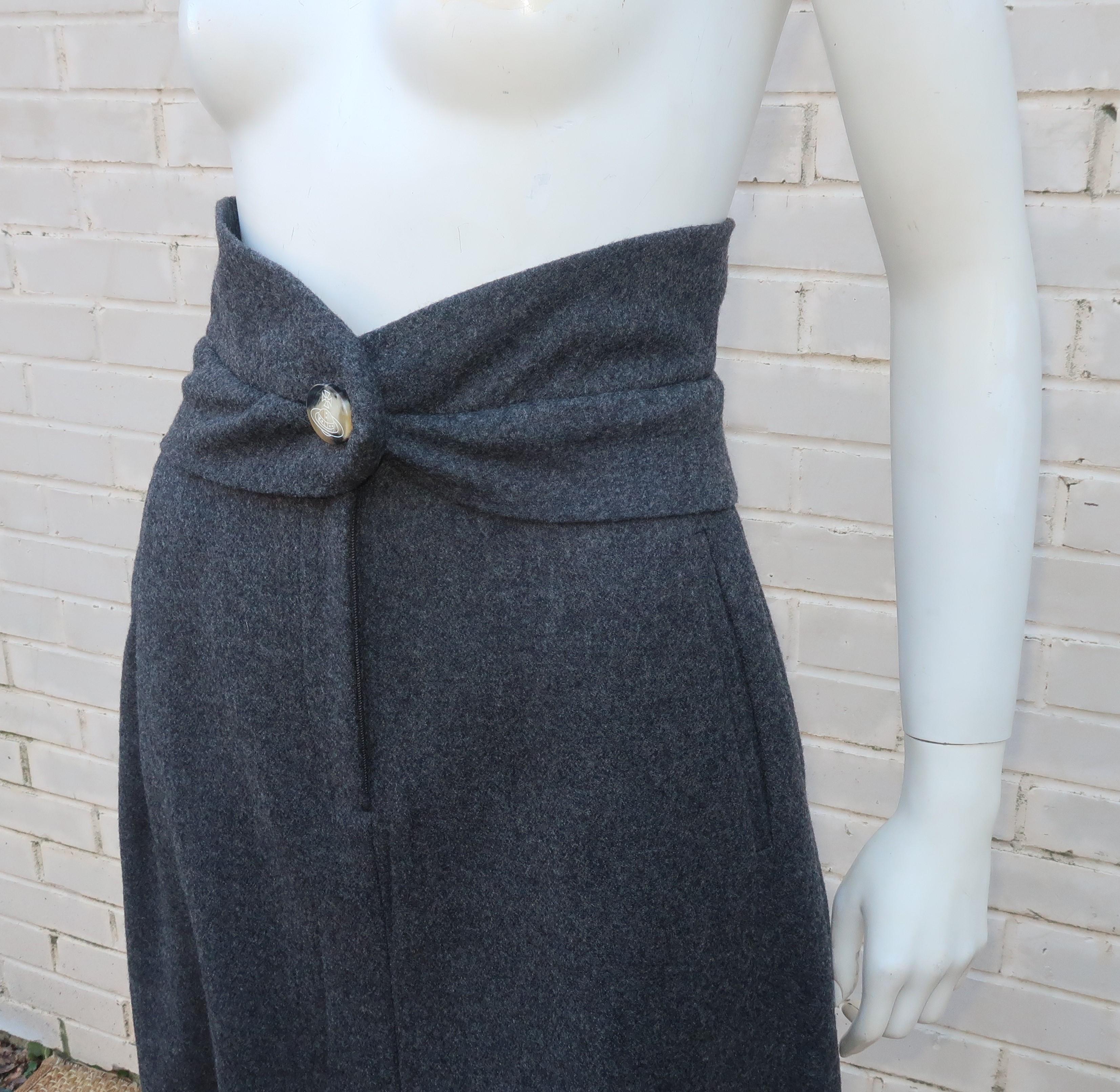 Vivienne Westwood Gray Wool High Waist Maxi Skirt  In Good Condition In Atlanta, GA