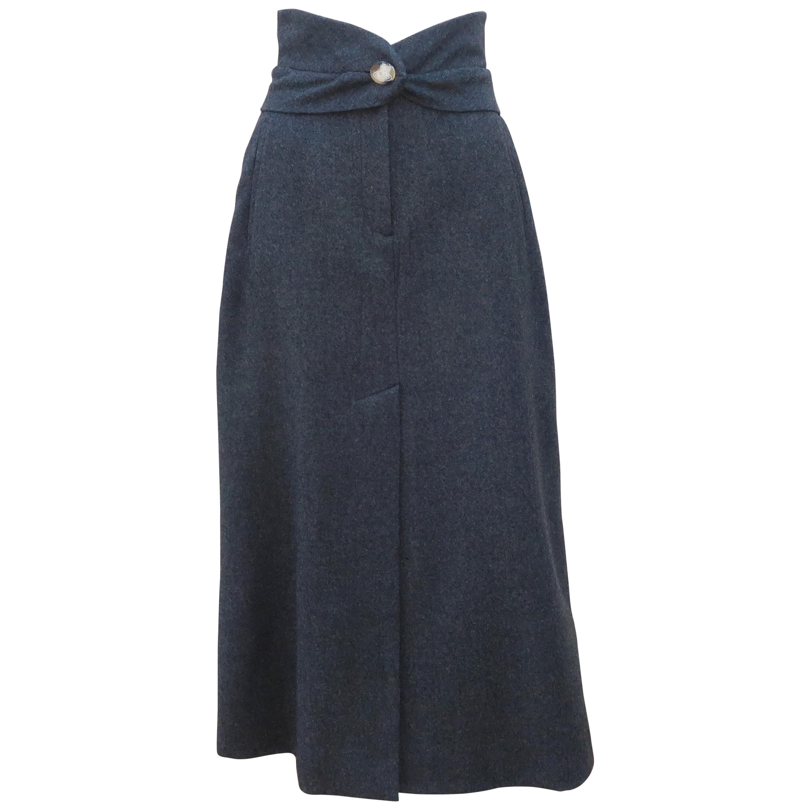 Vivienne Westwood Gray Wool High Waist Maxi Skirt 