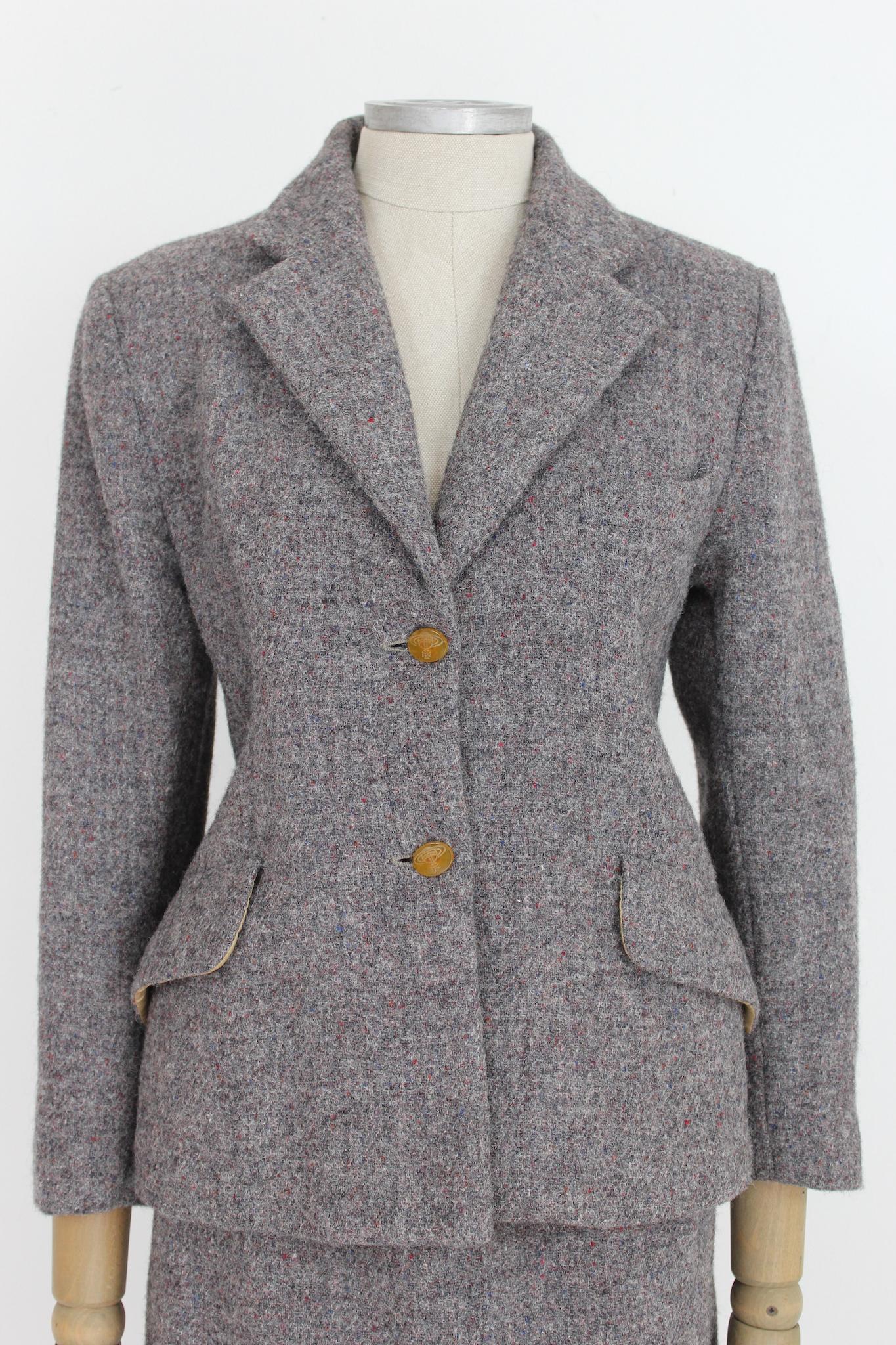 Vivienne Westwood Gray Wool Vintage Tweed Suit Skirt 90s 2