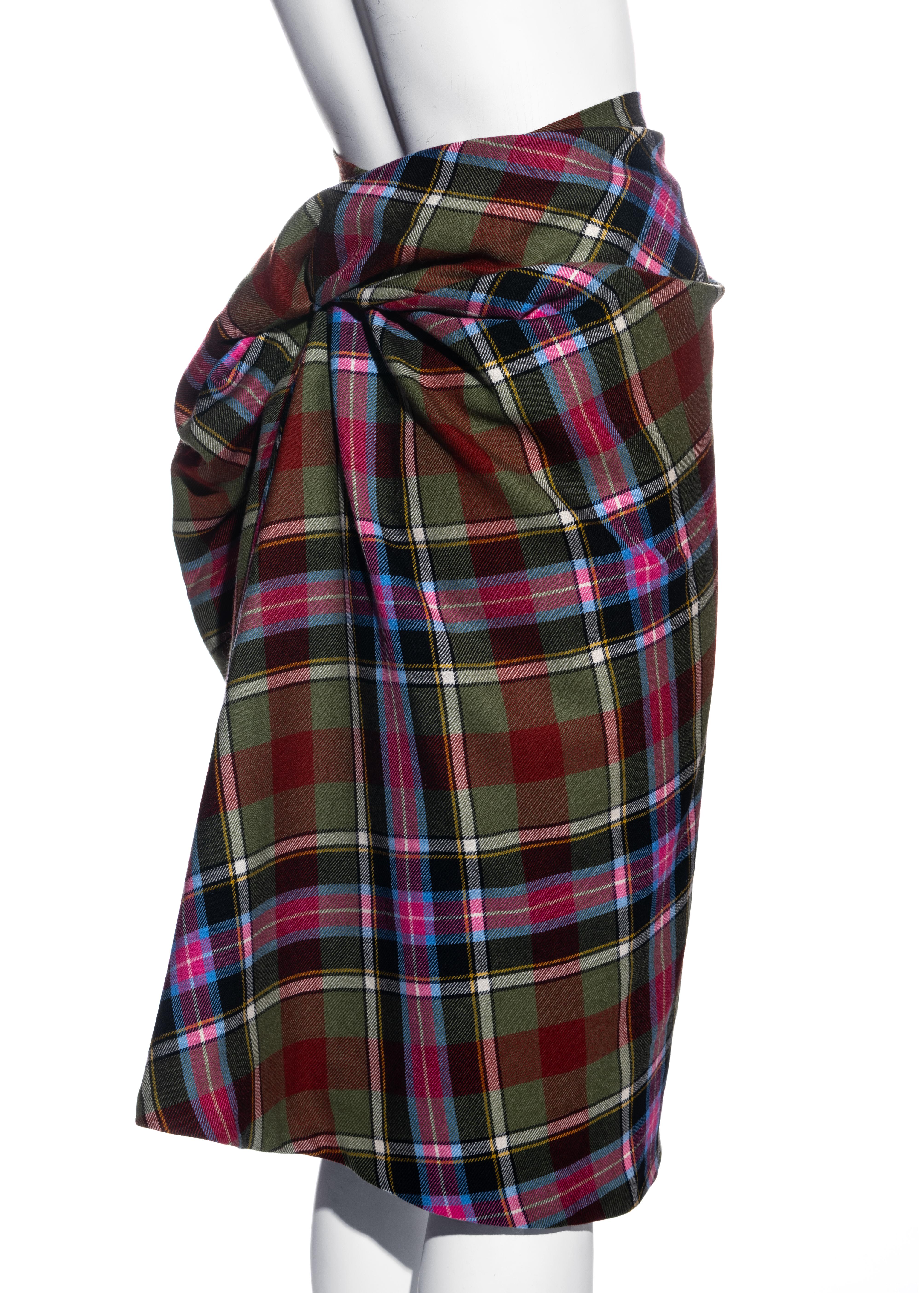 Vivienne Westwood green tartan bias cut bustled pencil skirt, fw 1993 In Excellent Condition In London, GB
