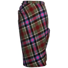 Vintage Vivienne Westwood green tartan bias cut bustled pencil skirt, fw 1993