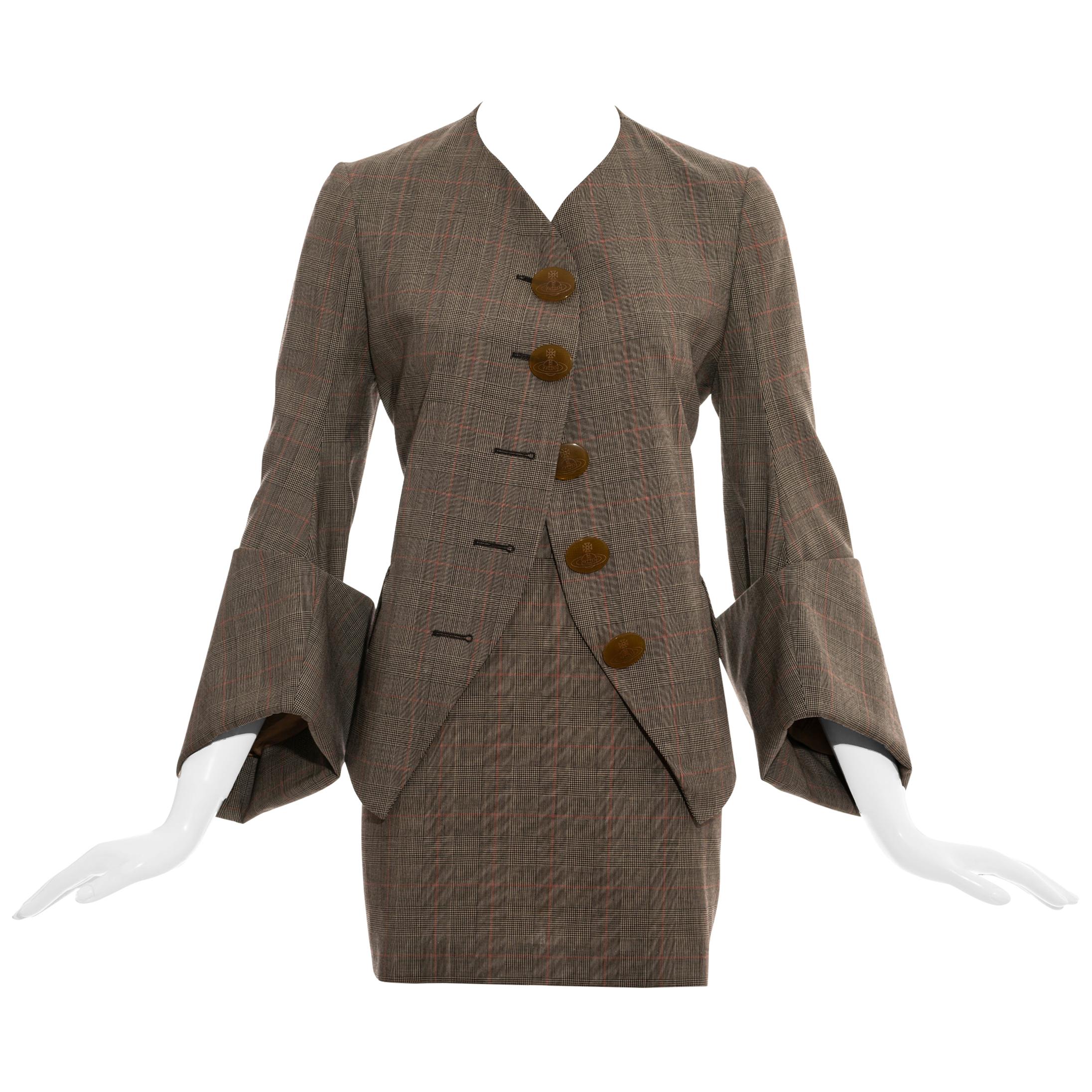 Vivienne Westwood grey check wool skirt suit, fw 1991 For Sale