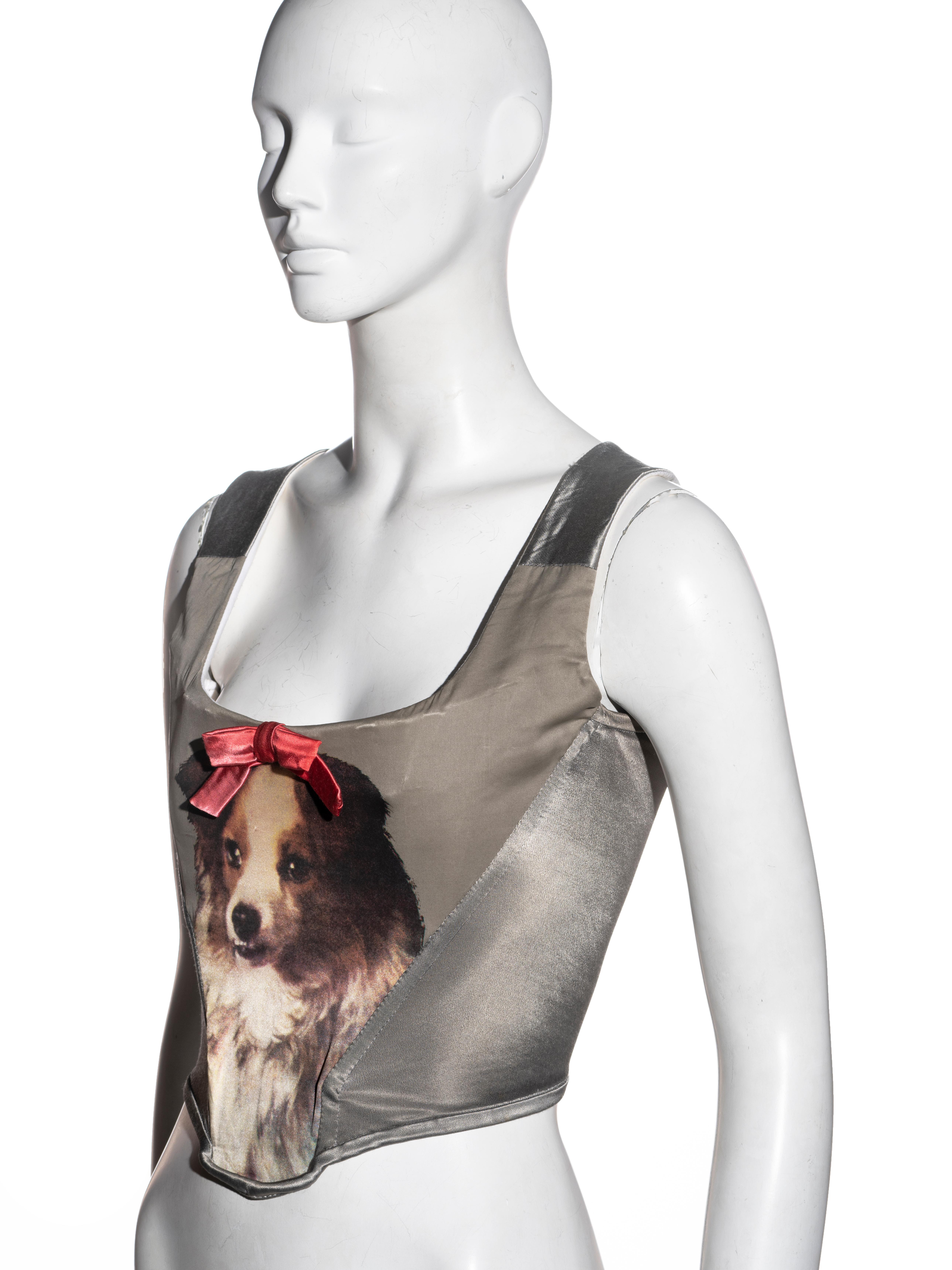 Gray Vivienne Westwood grey corset with Thomas Gainsborough dog print, fw 1992 For Sale