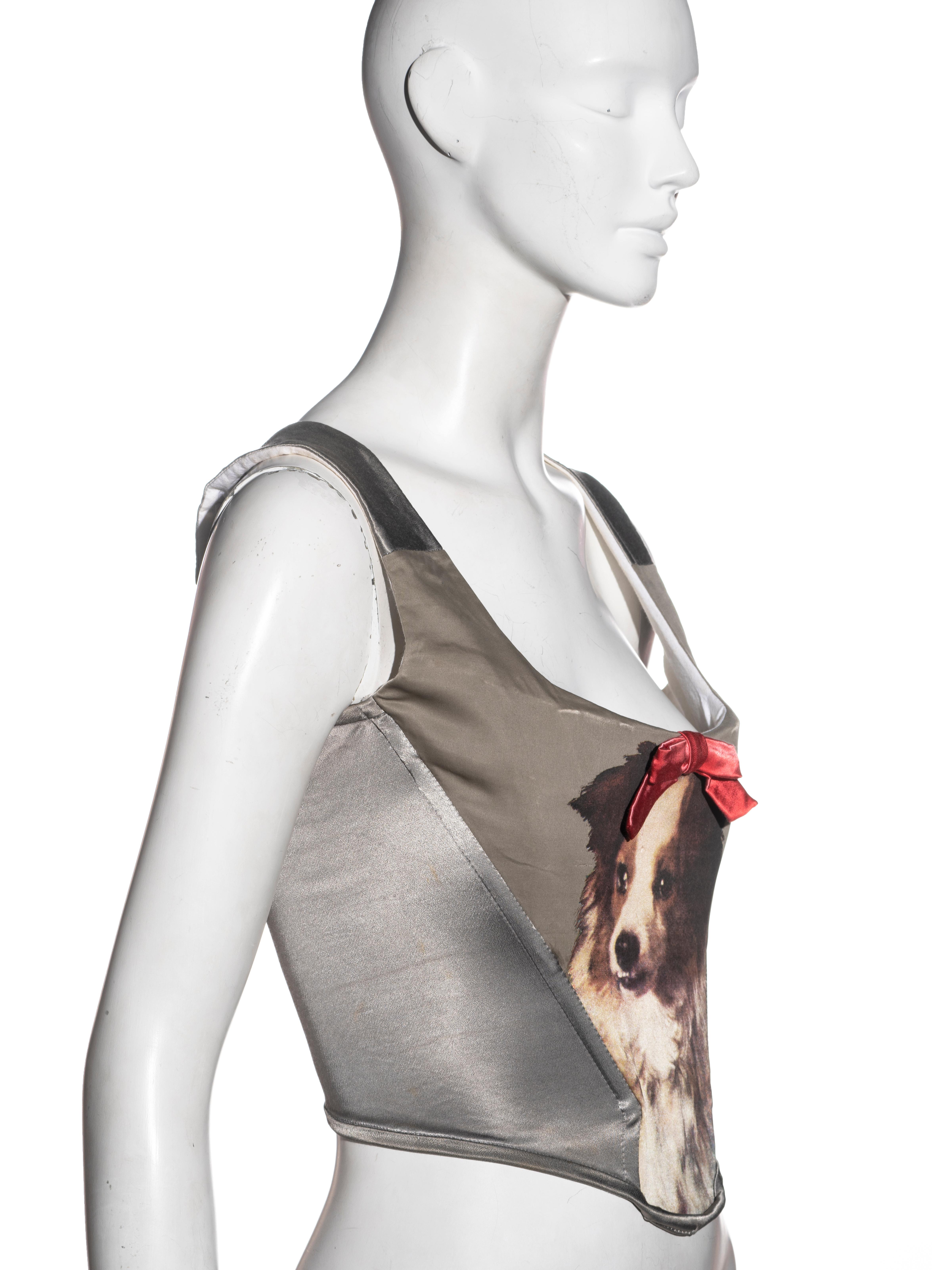Vivienne Westwood grey corset with Thomas Gainsborough dog print, fw 1992 In Good Condition For Sale In London, GB