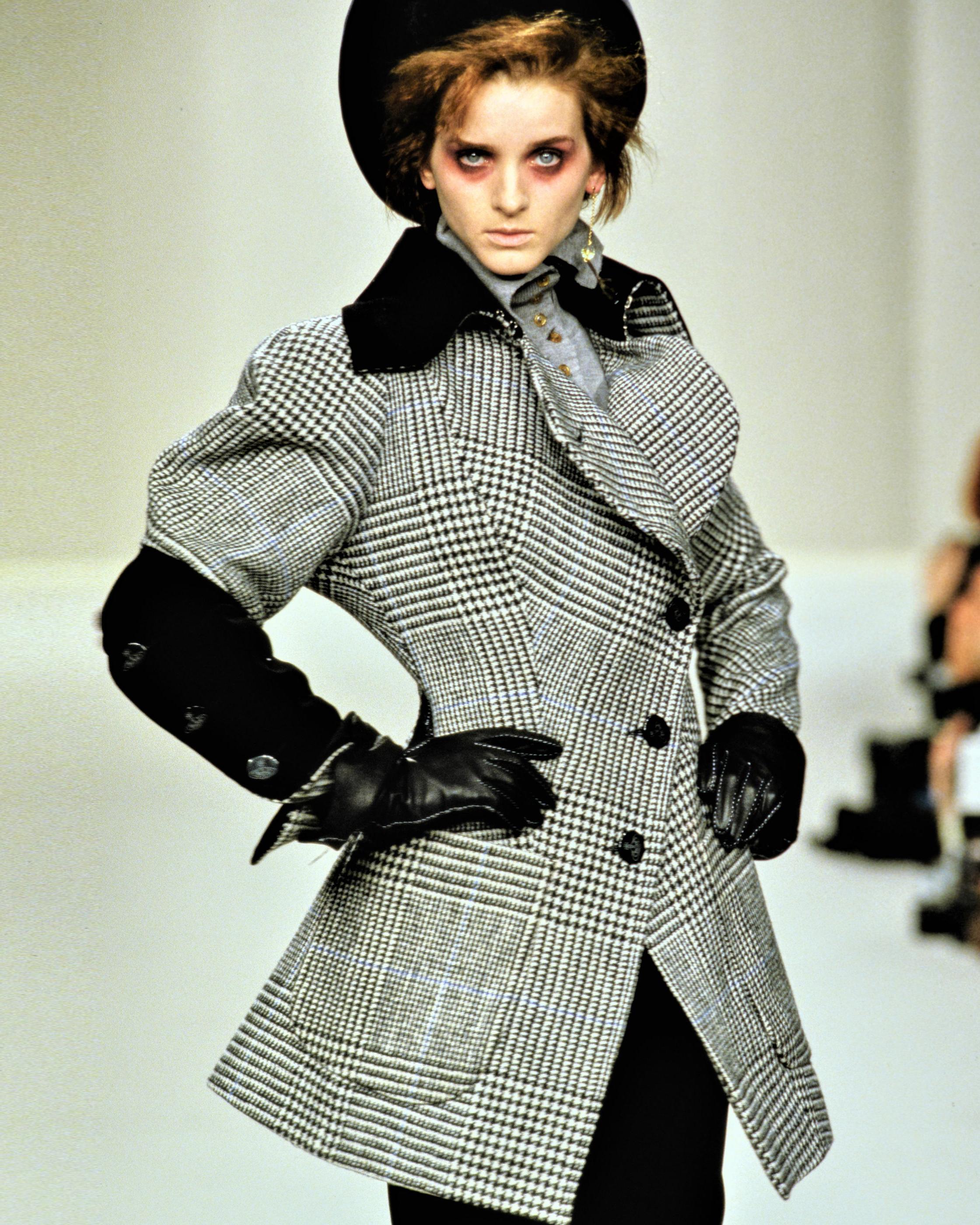 Women's Vivienne Westwood grey houndstooth check tweed skirt suit, fw 1996