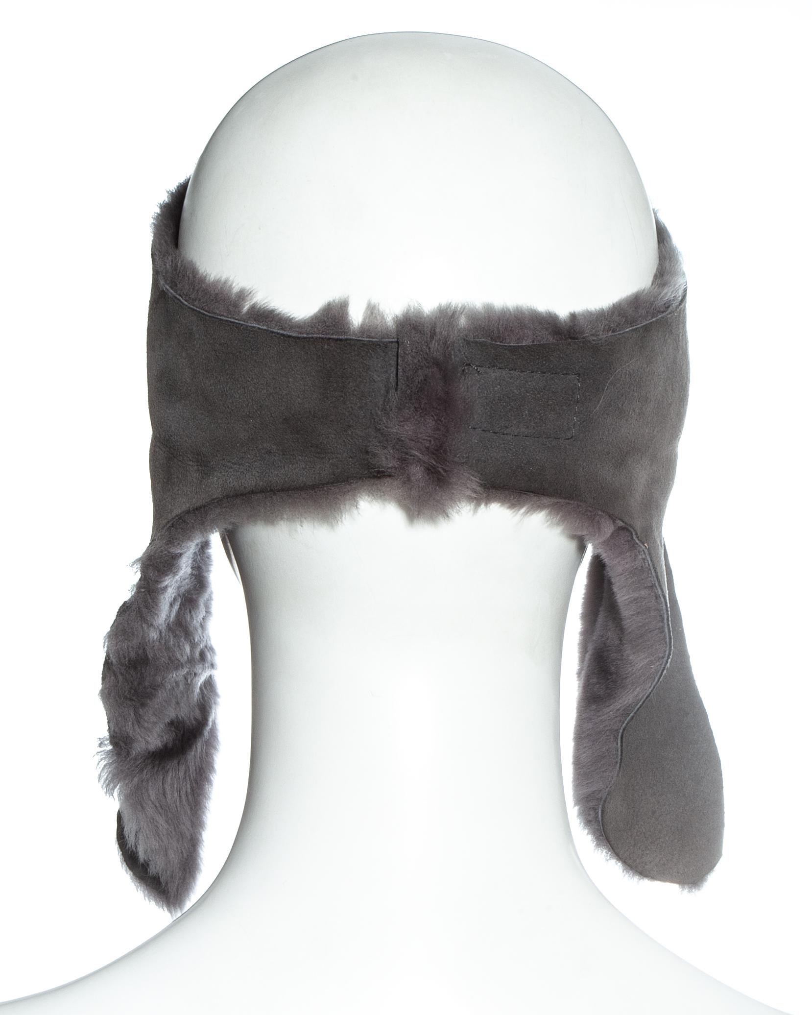 Black Vivienne Westwood grey sheepskin topless trapper hat, fw 1994 For Sale