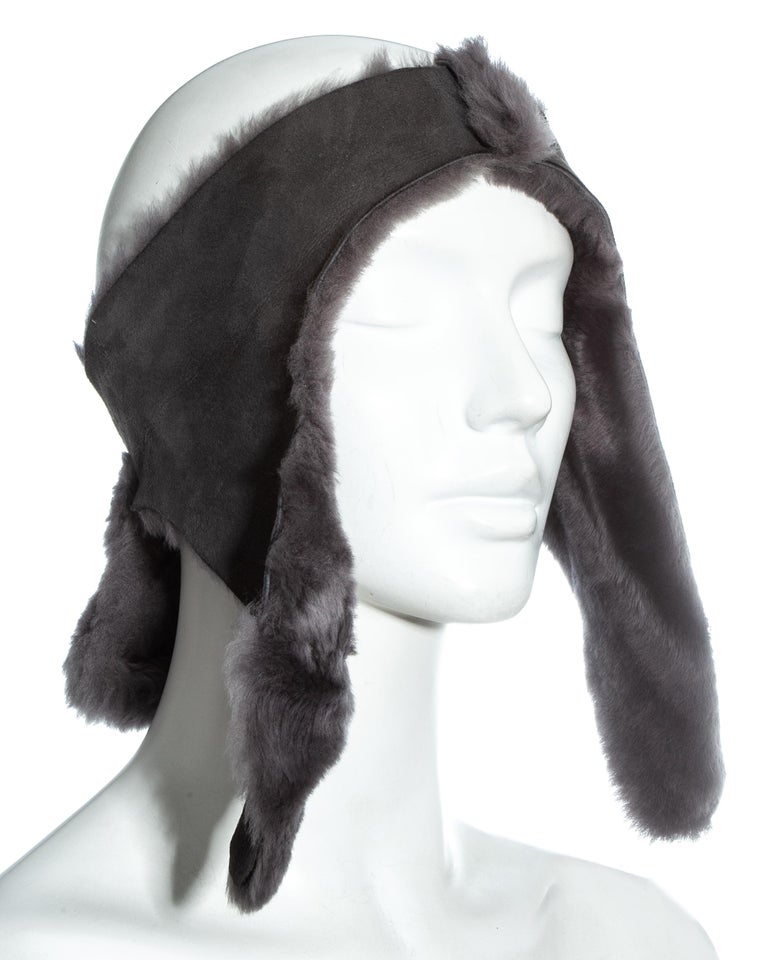 Vivienne Westwood grey sheepskin topless trapper hat, fw 1994 For Sale 2