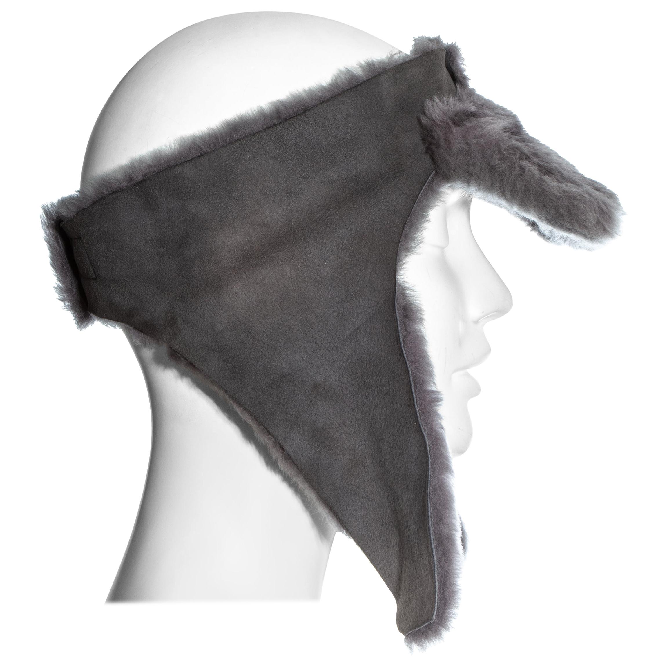 Vivienne Westwood grey sheepskin topless trapper hat, fw 1994