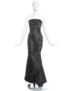 Vivienne Westwood gunmetal grey silk taffeta draped evening dress, fw 2001