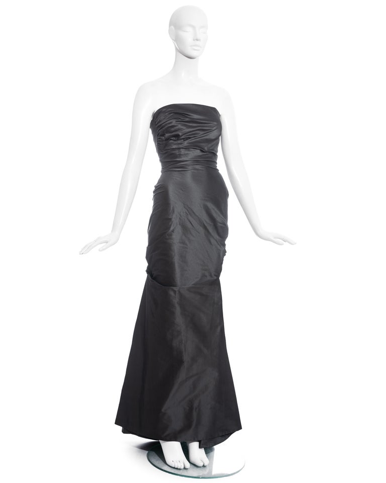 Vivienne Westwood gunmetal grey silk taffeta draped evening dress, fw ...