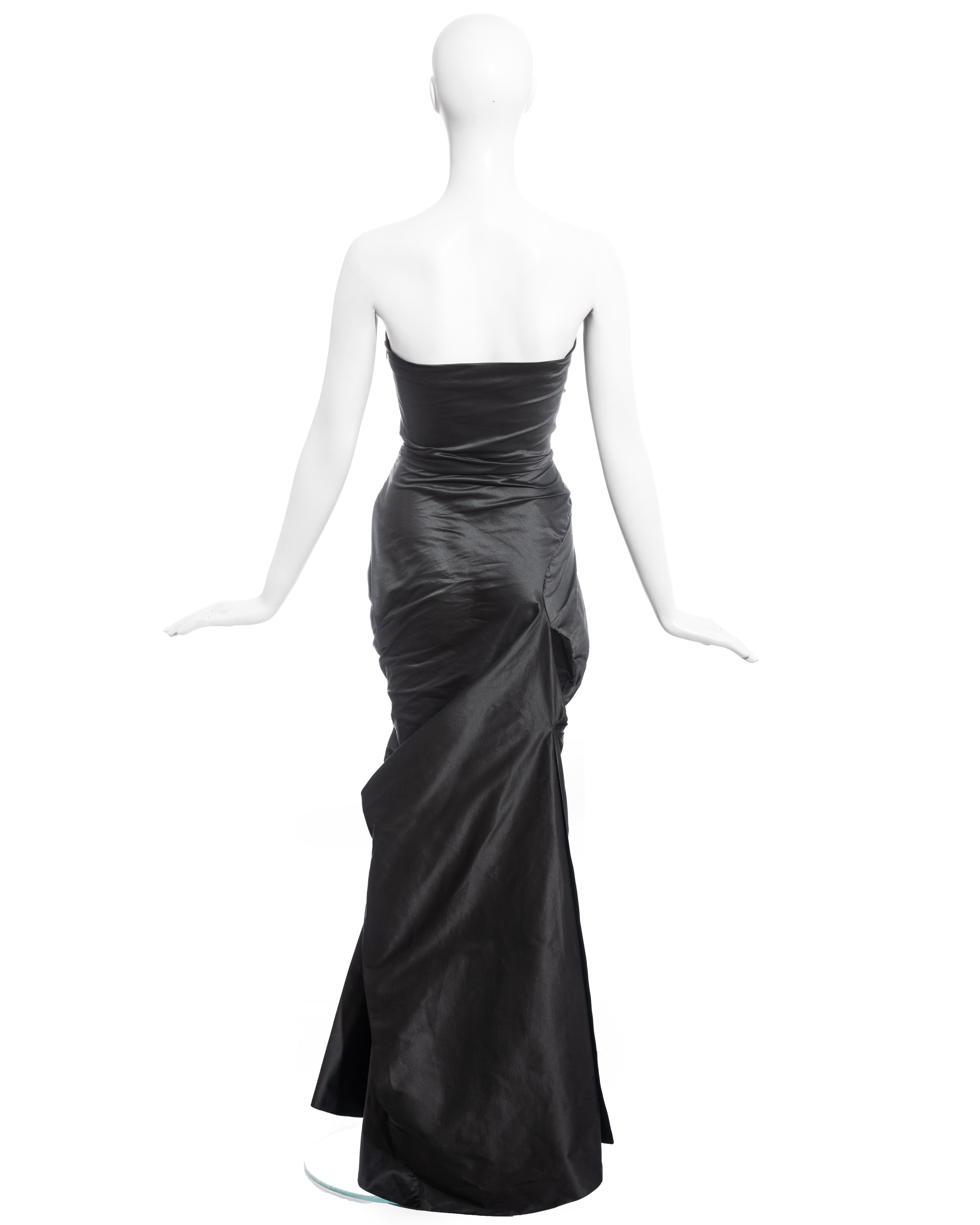 Black Vivienne Westwood gunmetal grey silk taffeta draped evening dress, fw 2001 For Sale