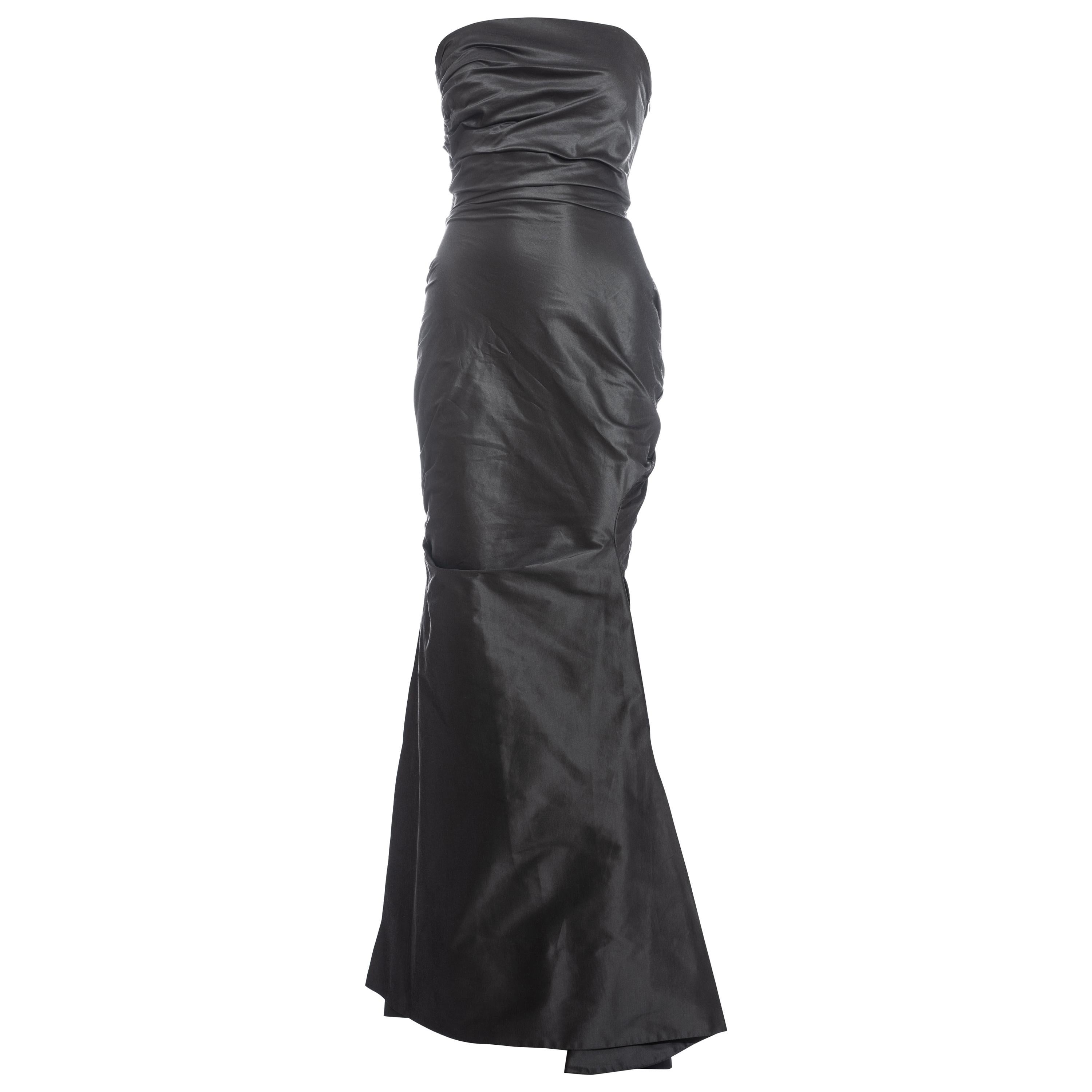 Vivienne Westwood gunmetal grey silk taffeta draped evening dress, fw 2001 For Sale