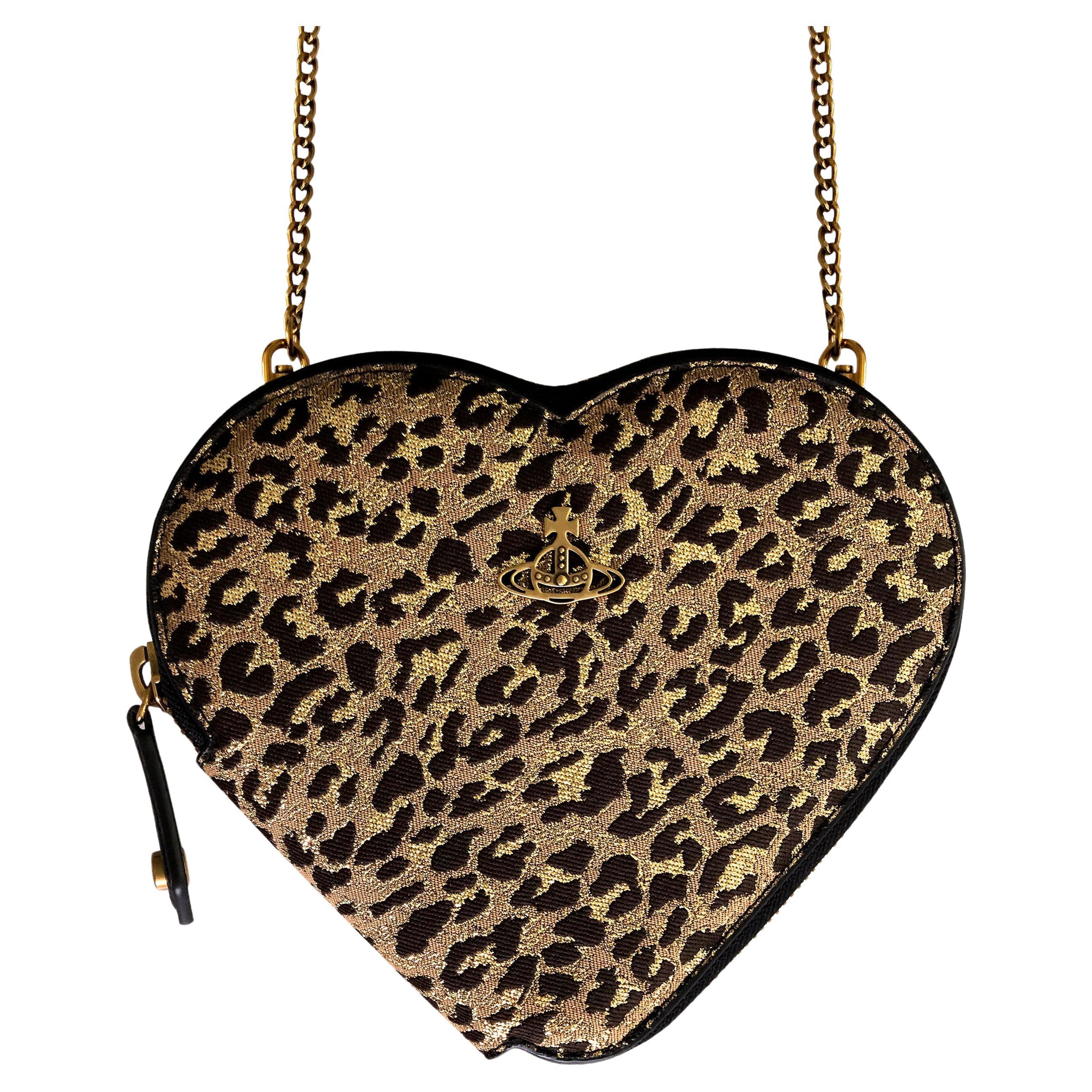 Vivienne Westwood - Sac à bandoulière cœur - Jacquard léopard doré - NEUF avec étiquette en vente