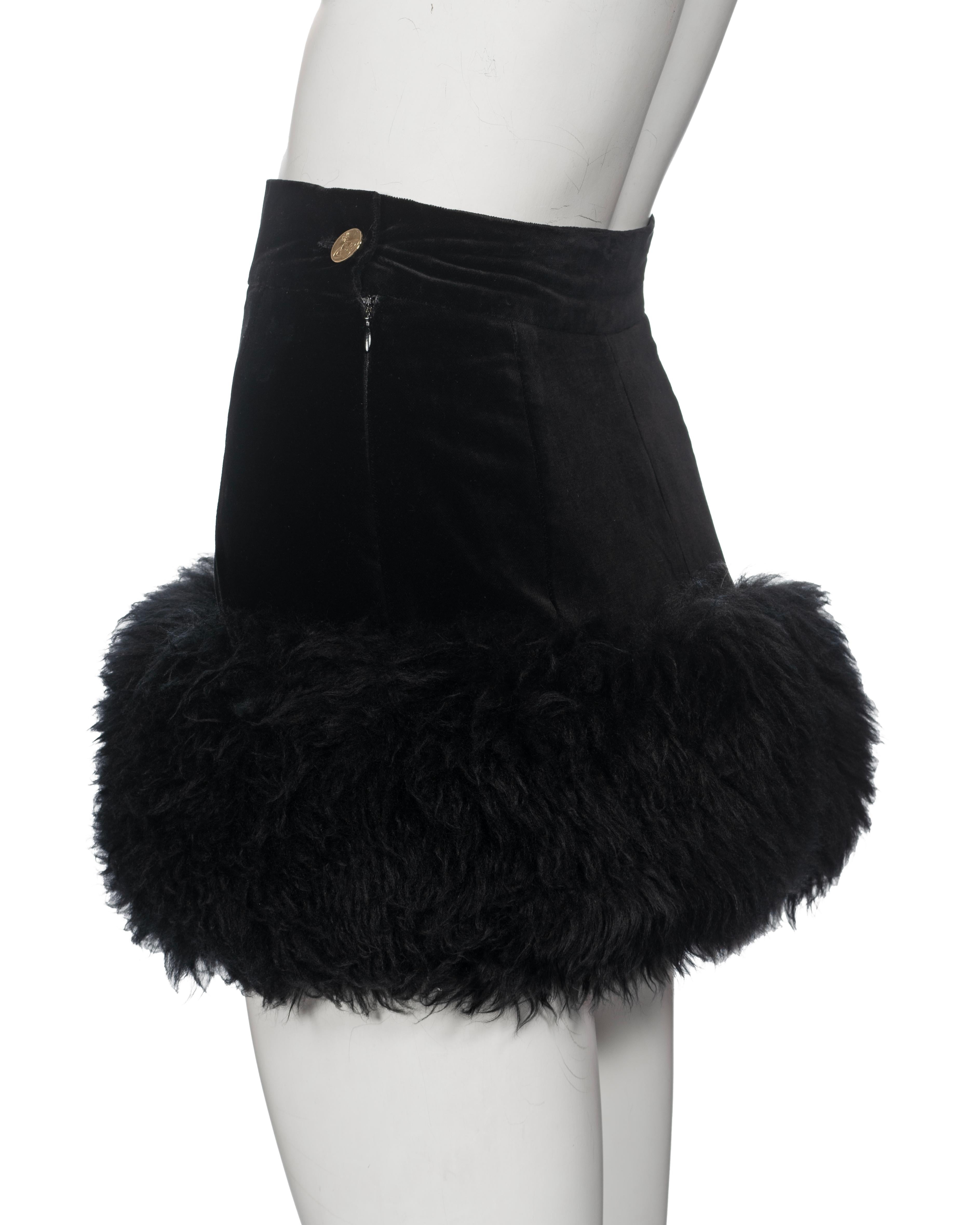 Vivienne Westwood High-Waisted Velvet Mini Skirt with Sheepskin Hem, fw 1994 For Sale 3