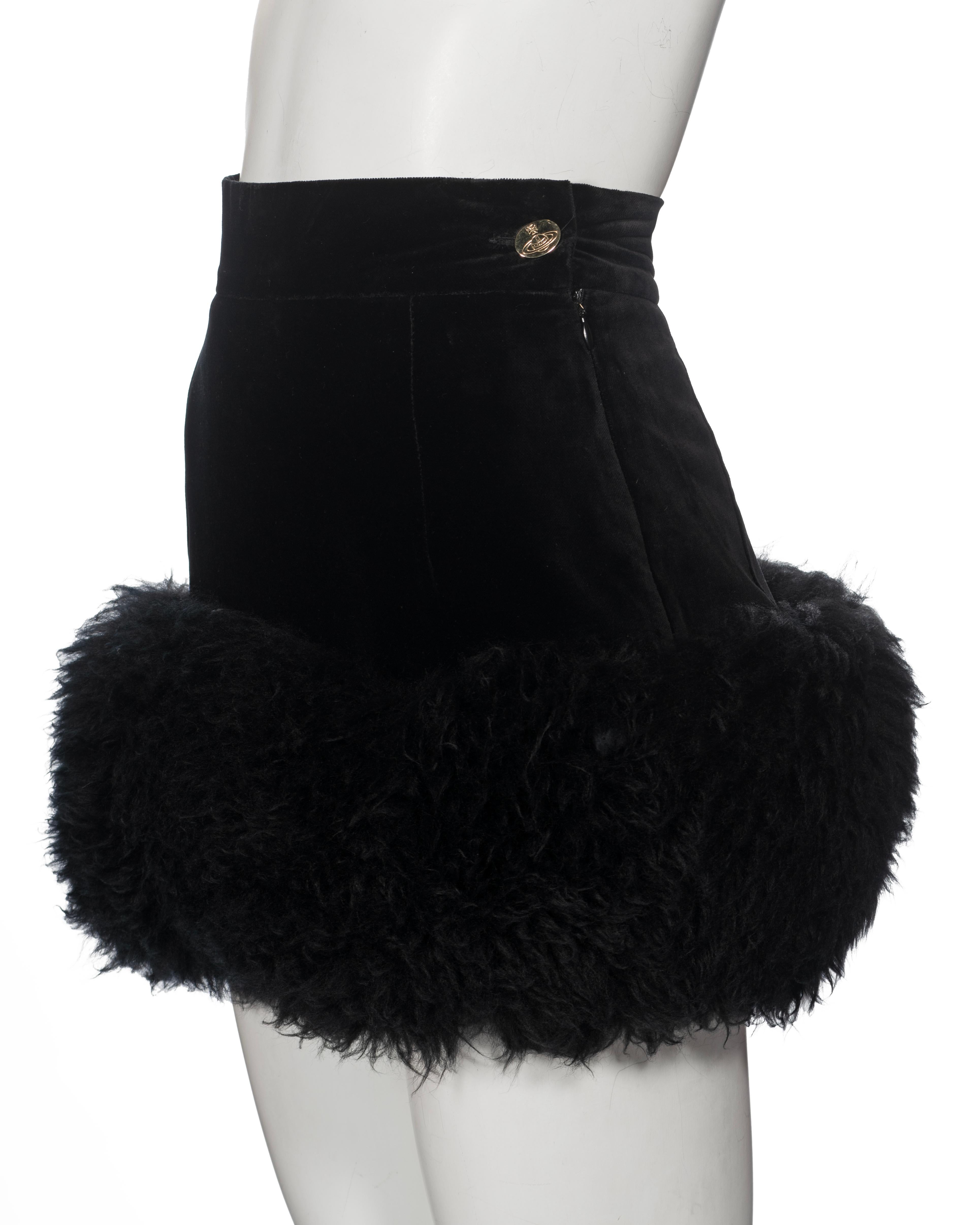 Vivienne Westwood High-Waisted Velvet Mini Skirt with Sheepskin Hem, fw 1994 For Sale 4