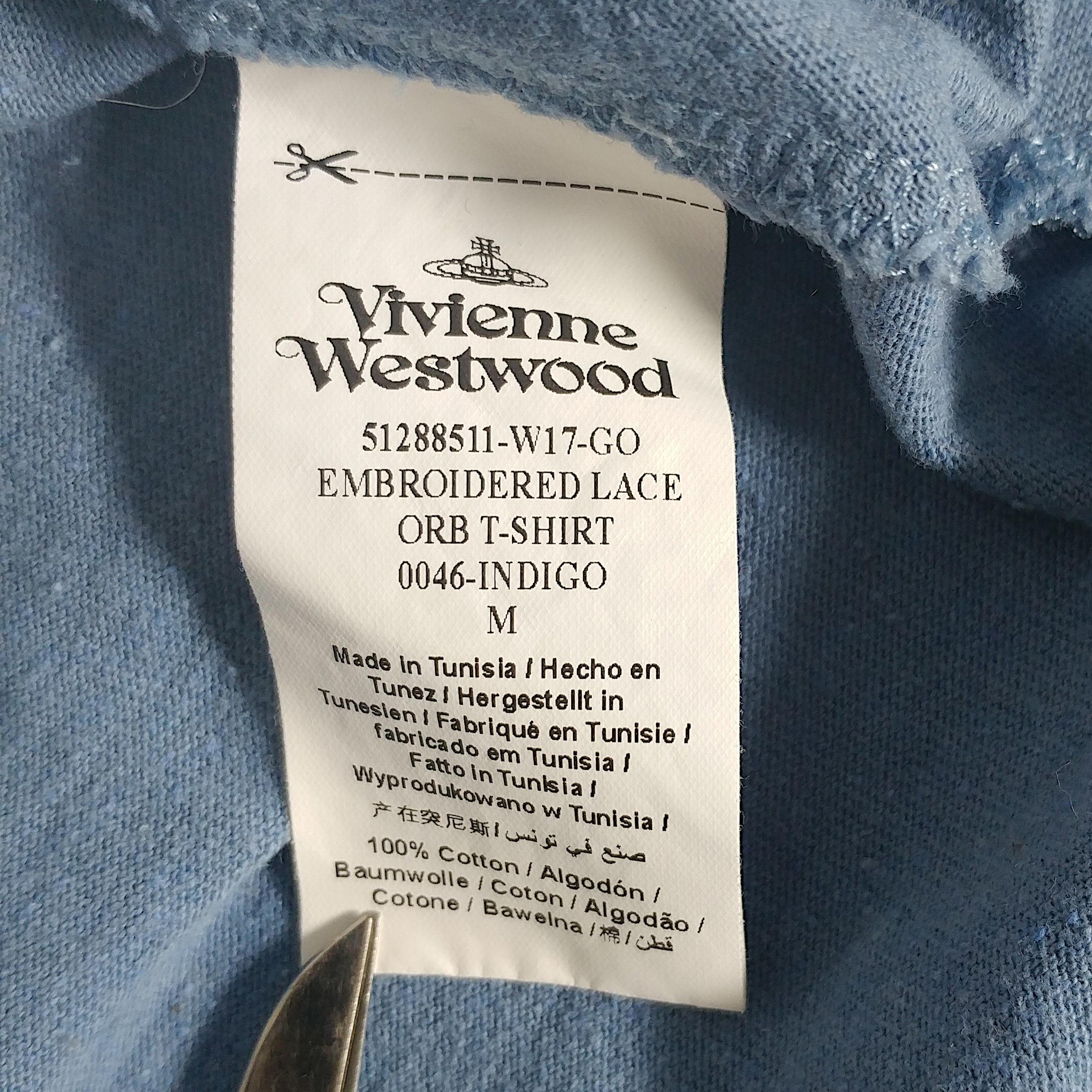 VIVIENNE WESTWOOD - Indigo Blue Cotton T-Shirt with Embroidered Monogram Size M For Sale 3