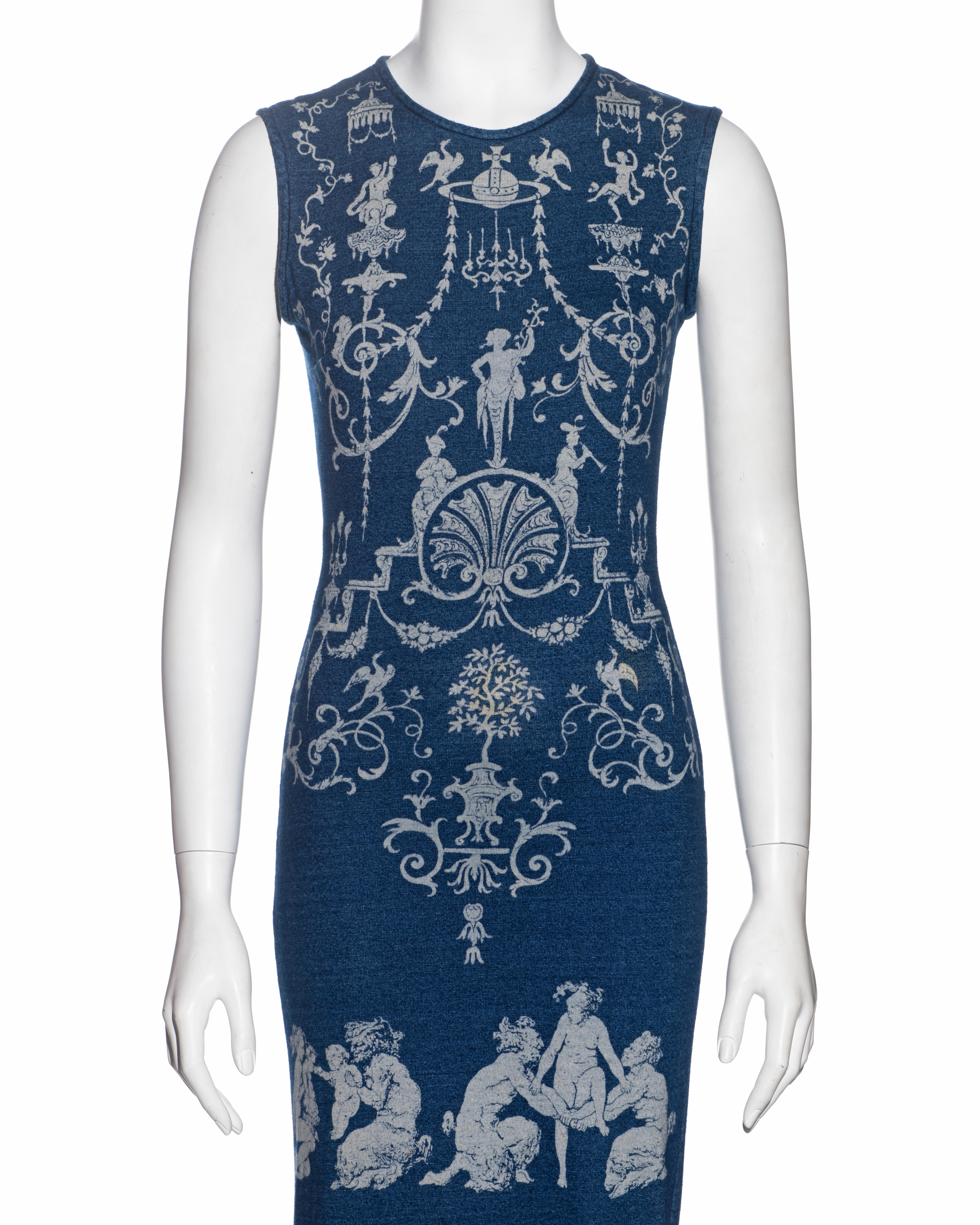 Vivienne Westwood Indigofarbenes bedrucktes Kleid aus Baumwolljersey, ss 1991 (Violett) im Angebot