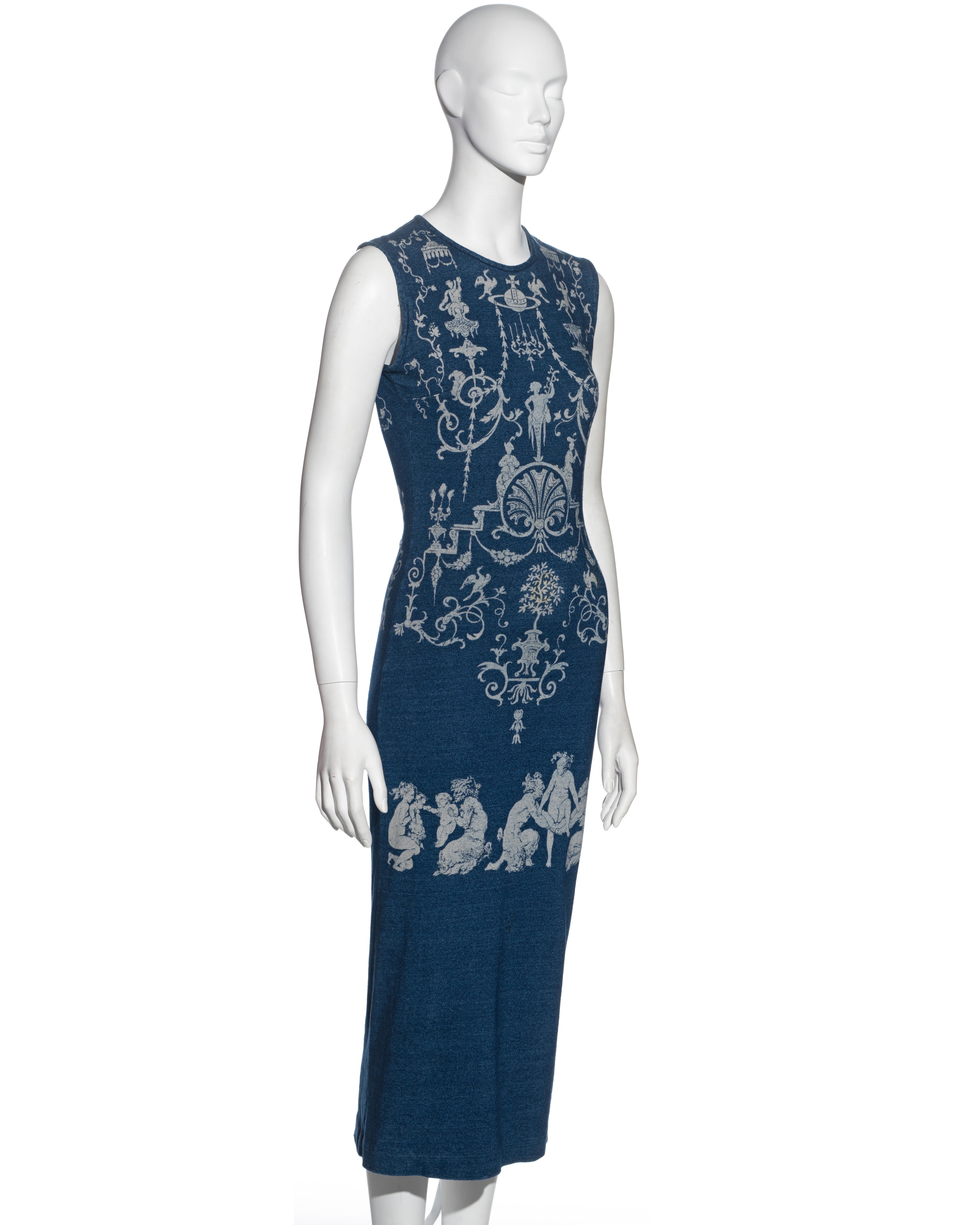 Vivienne Westwood Indigofarbenes bedrucktes Kleid aus Baumwolljersey, ss 1991 im Zustand „Gut“ im Angebot in London, GB