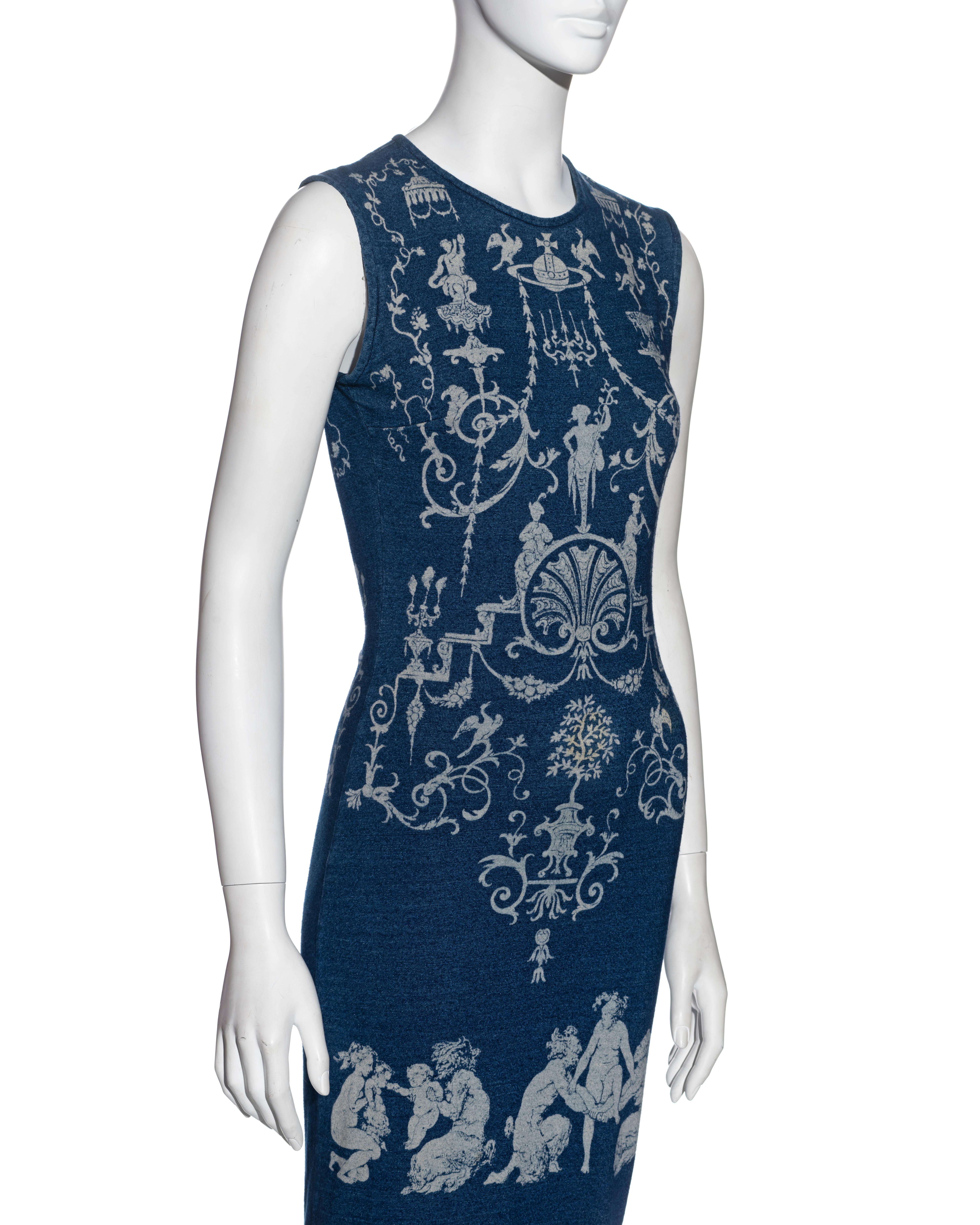 Vivienne Westwood Indigofarbenes bedrucktes Kleid aus Baumwolljersey, ss 1991 Damen im Angebot