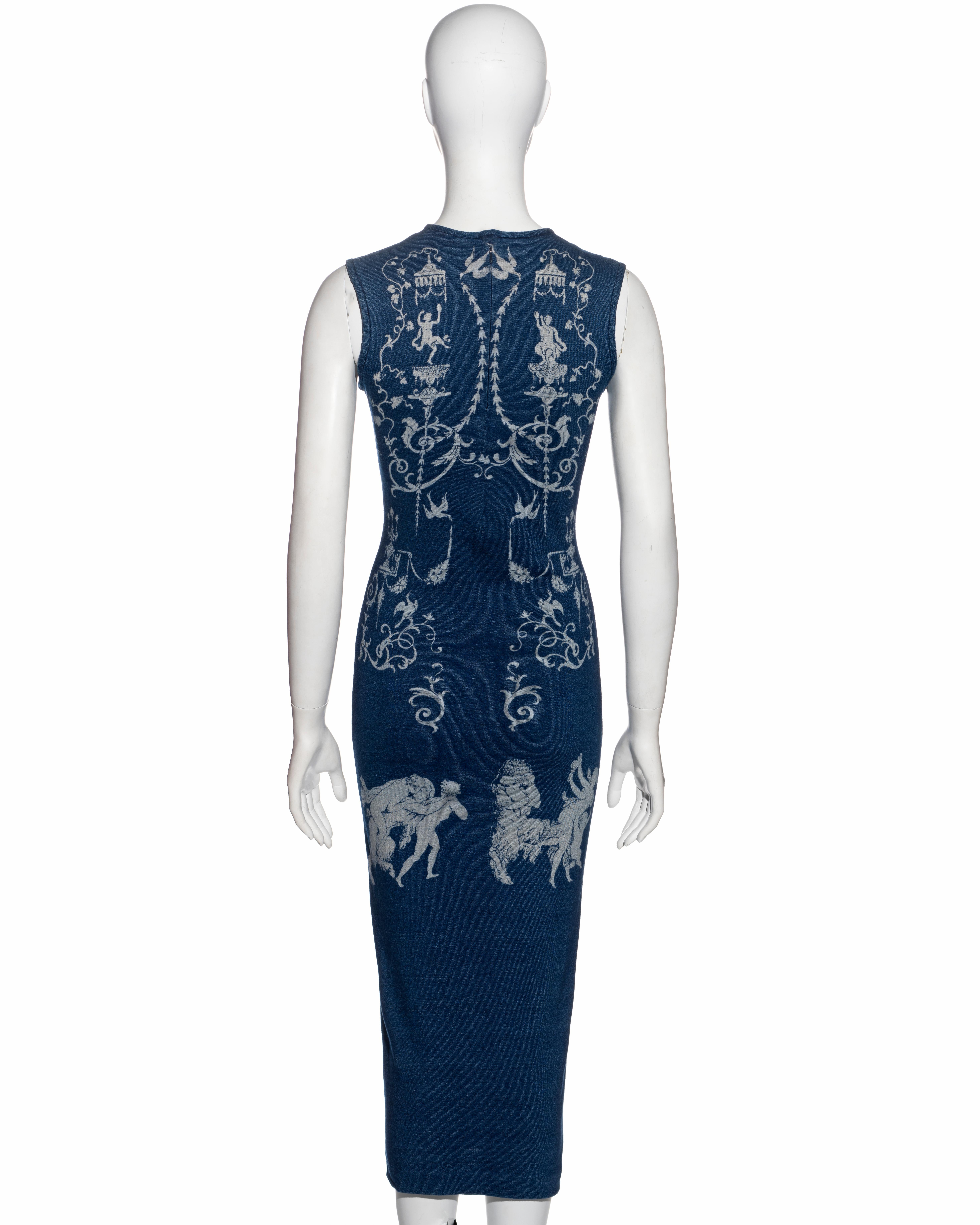 Vivienne Westwood indigo cotton jersey dress printed dress, ss 1991 In Good Condition For Sale In London, GB