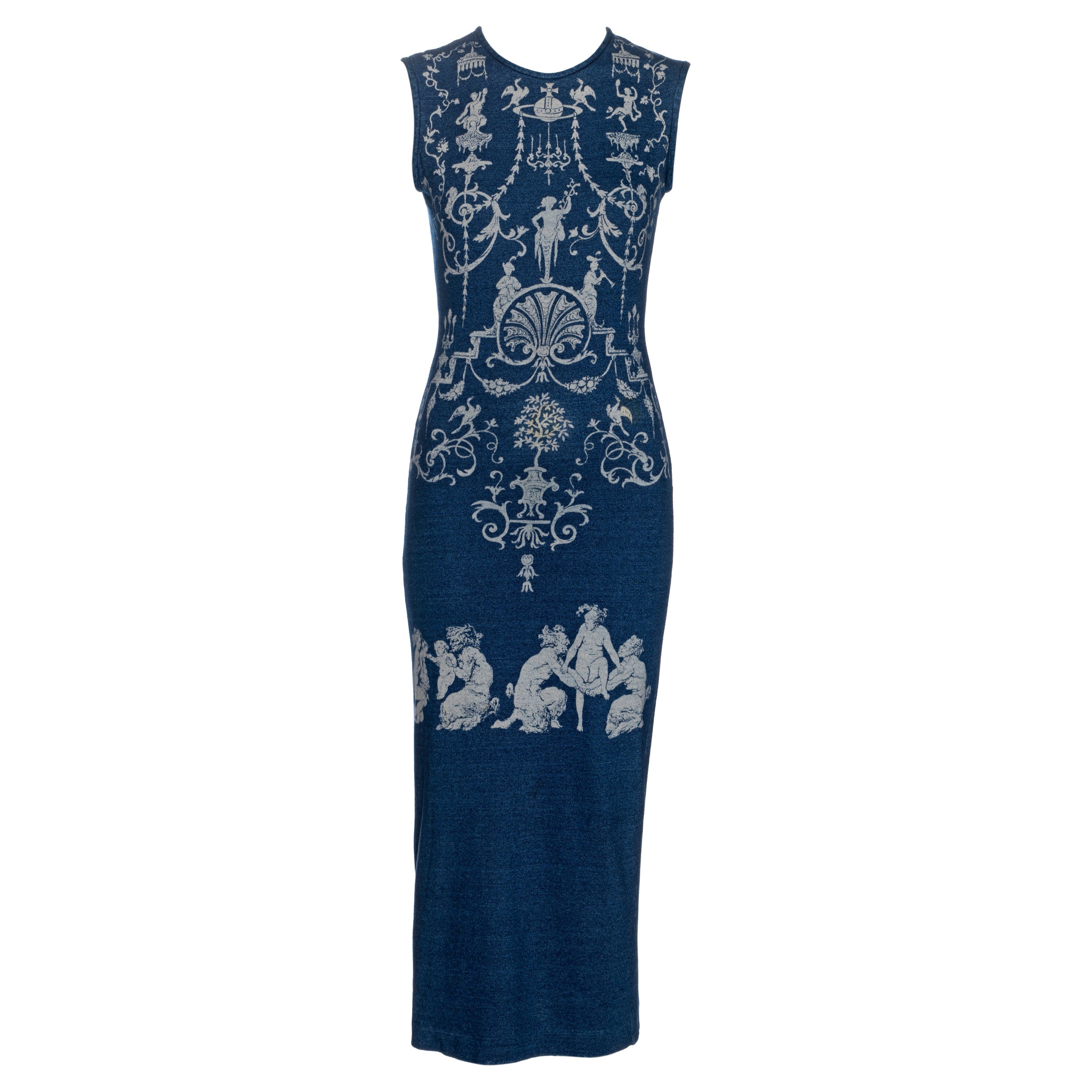 Robe imprimée Vivienne Westwood indigo en jersey de coton, P/E 1991