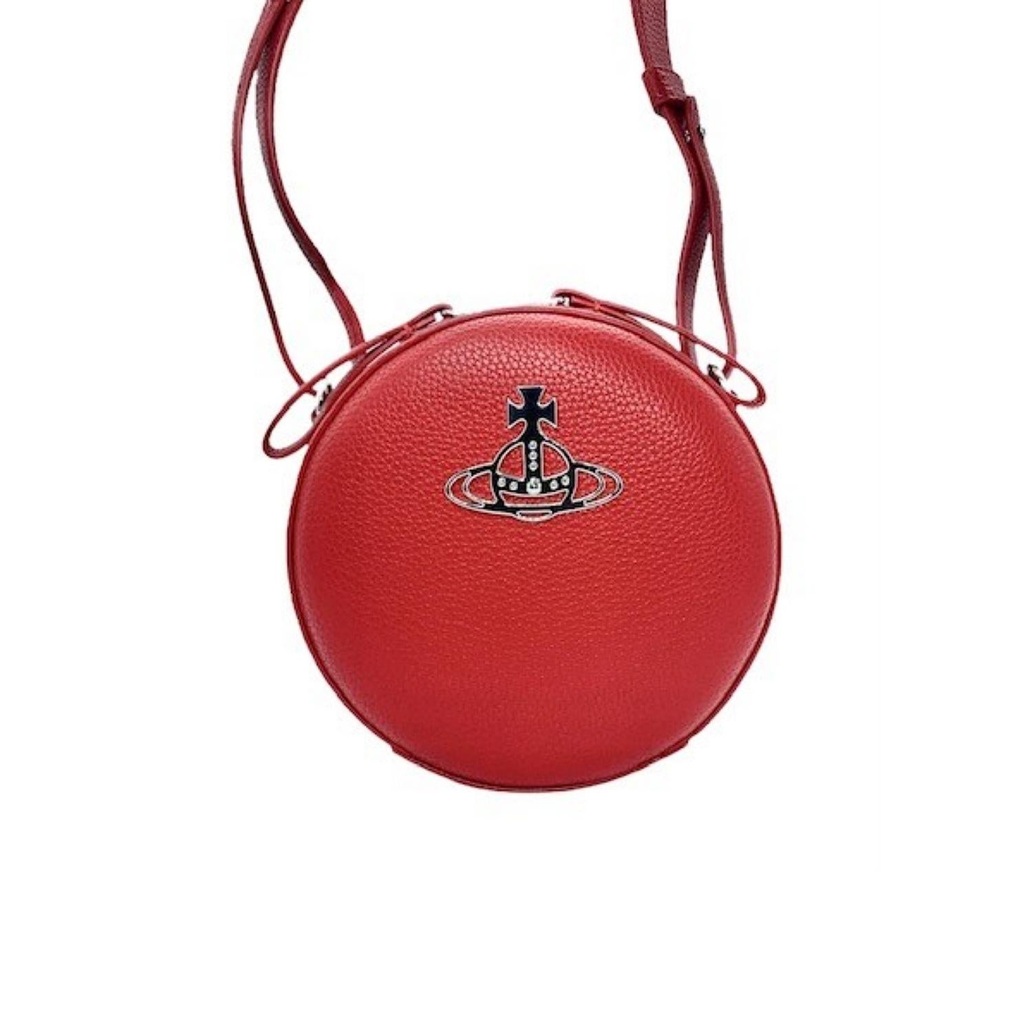 The Johanna round cross-body bag is part of the New Season collection from Vivienne Westwood. This vegan accessory is crafted from premium PU and not derived from any animals. Contrasting silver tone hardware is seen throughout. The classic zip