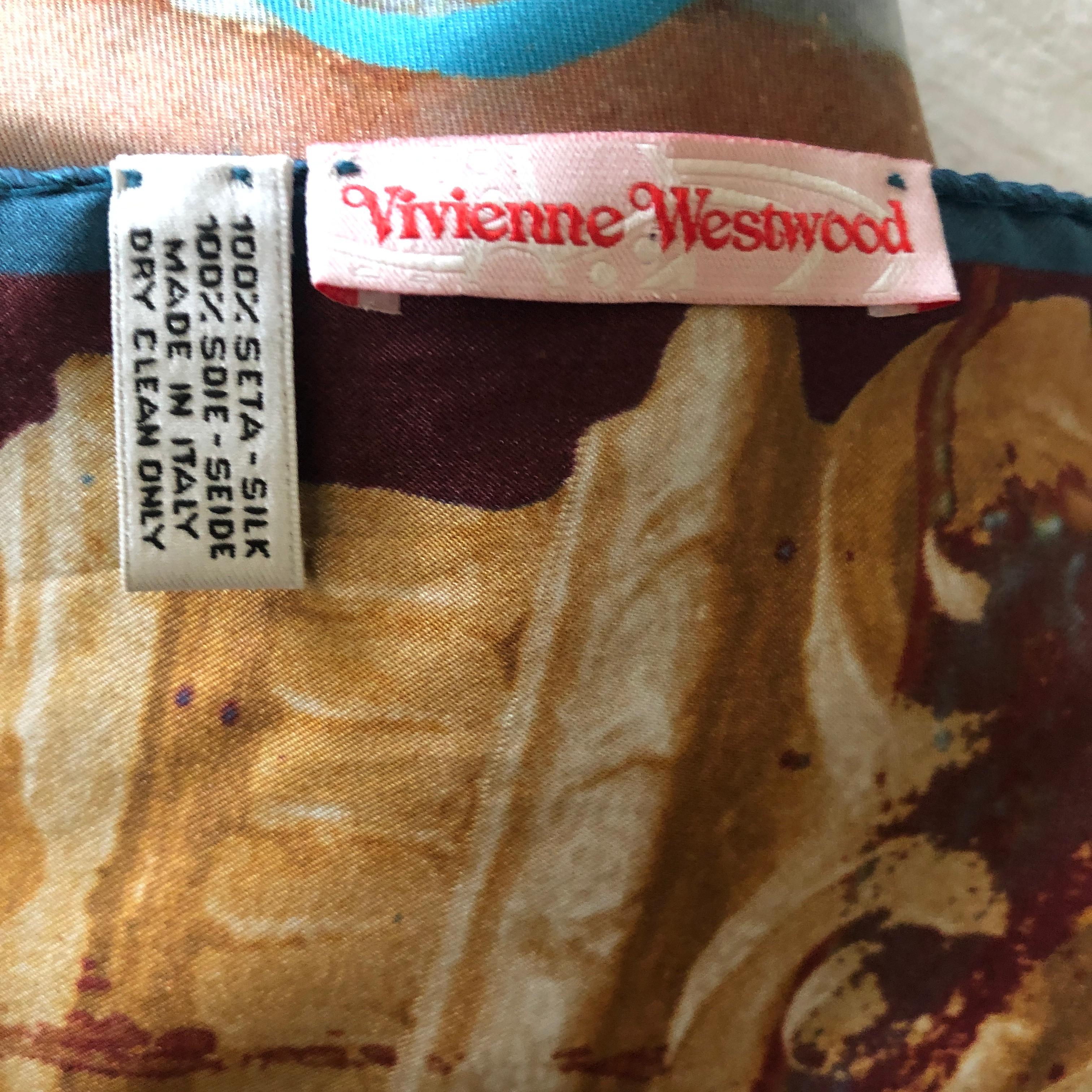 Women's or Men's Vivienne Westwood Large Silk Scarf with Hand Rolled Edges For Sale