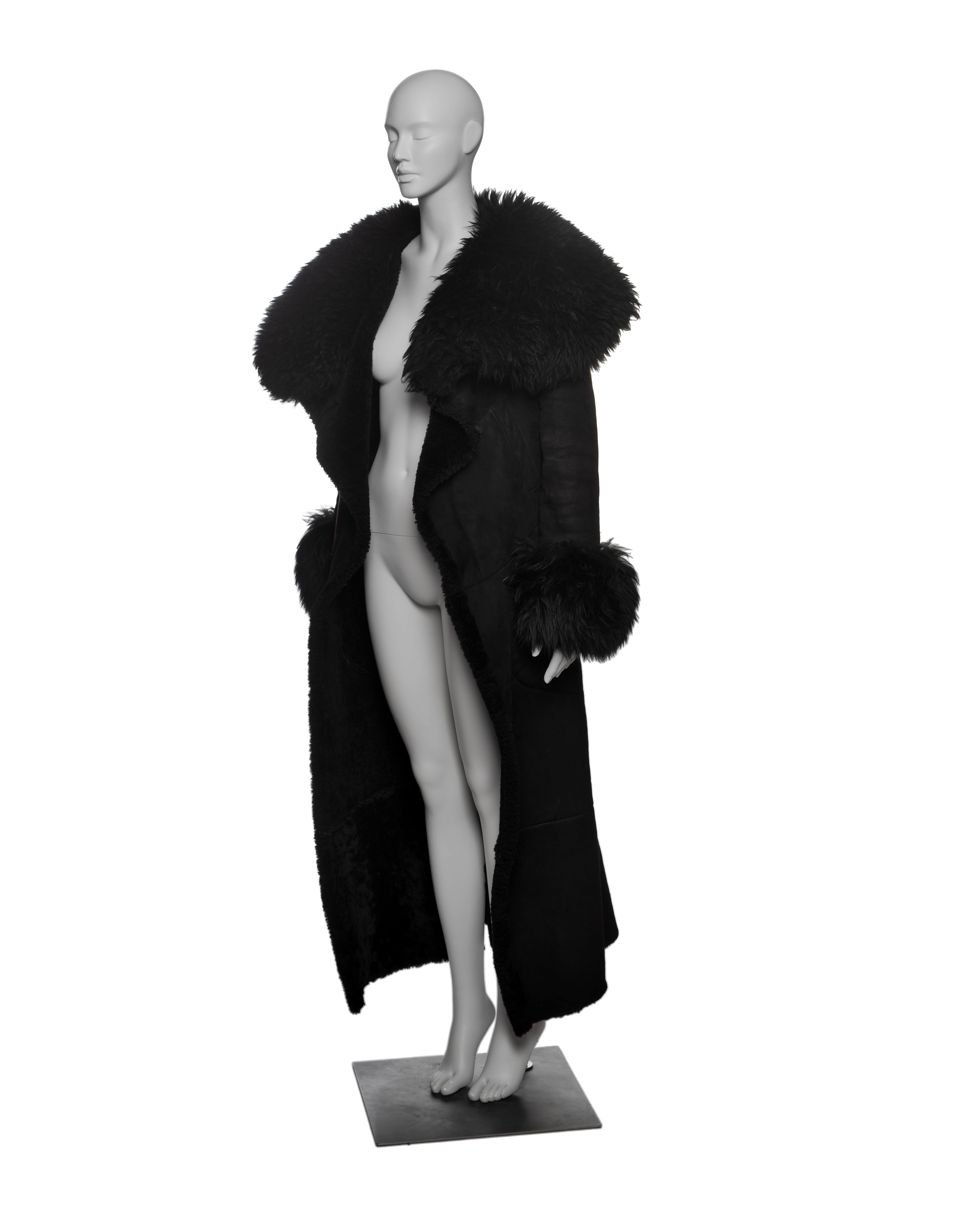 Vivienne Westwood Long Black Sheepskin Coat with Oversized Collar, FW 1992 For Sale 14