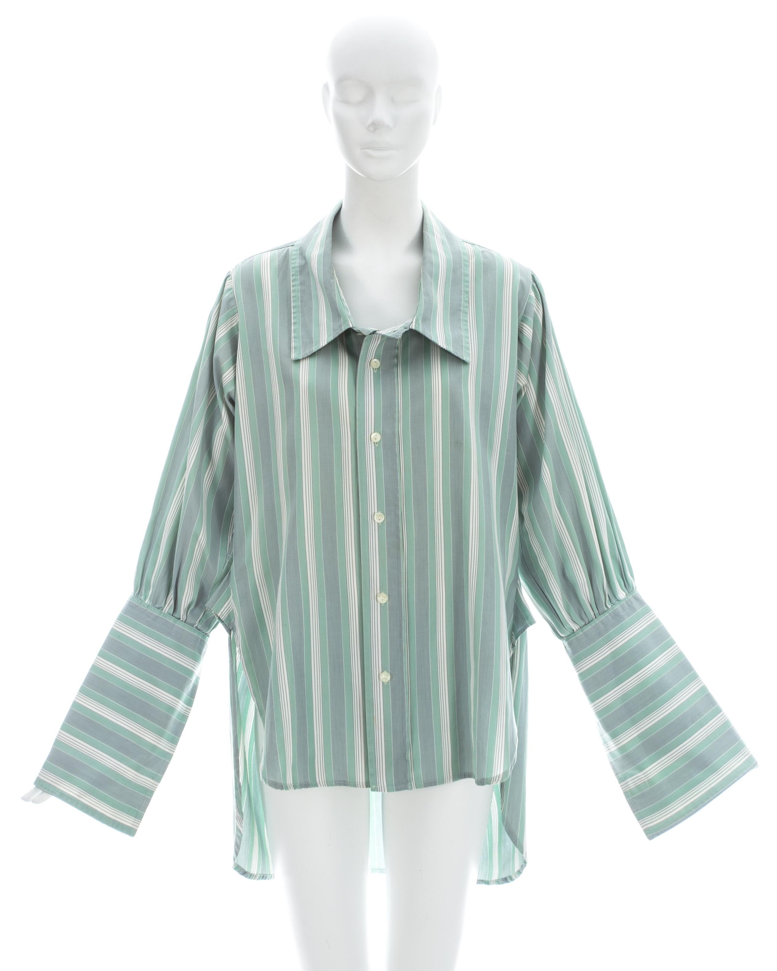 Vivienne Westwood and Malcolm McLaren; Oversized green striped cotton shirt with exaggerated cuffs 

World's End, Spring-Summer 1983
