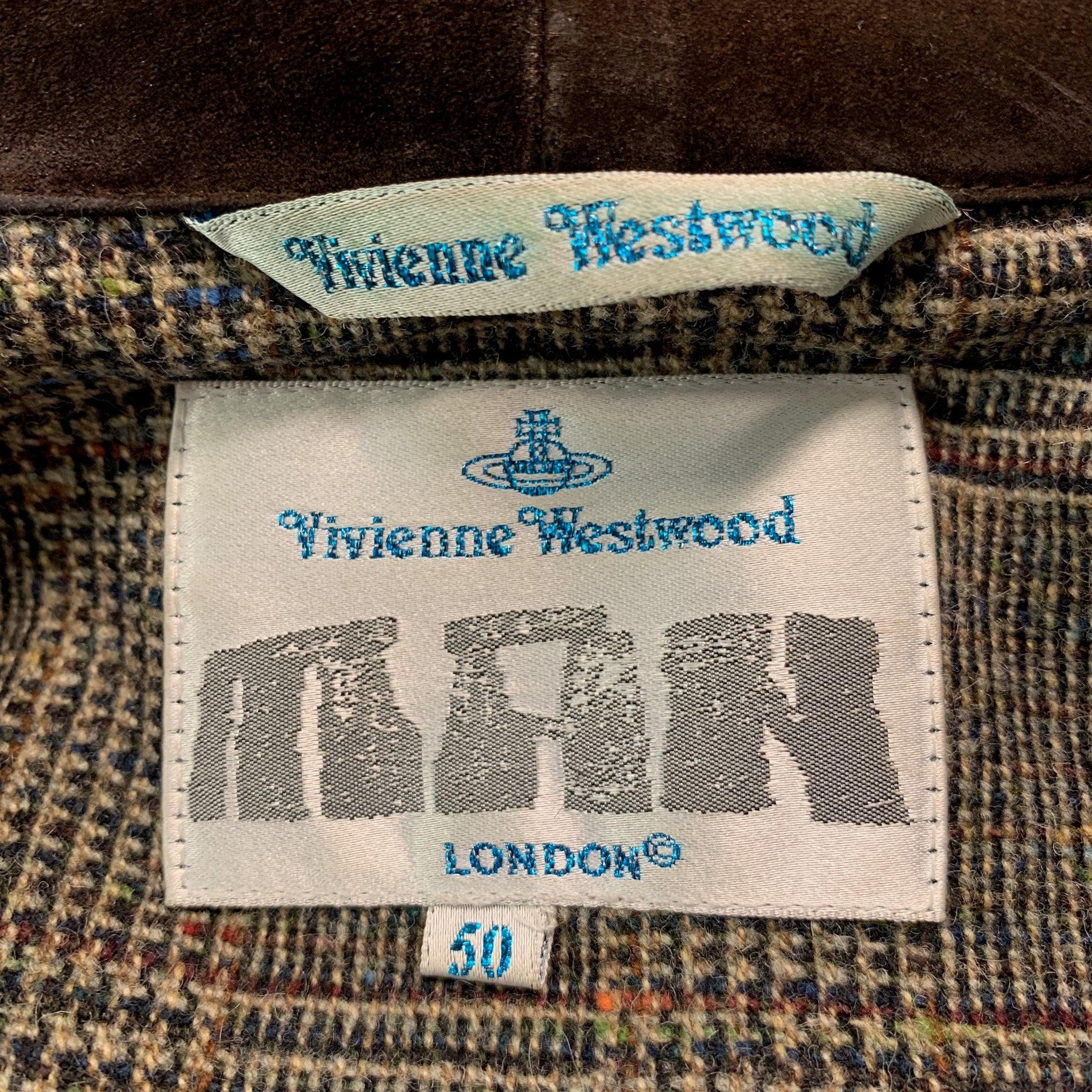 VIVIENNE WESTWOOD MAN Size 40 Brown Black Plaid Lambswool Coat For Sale 1