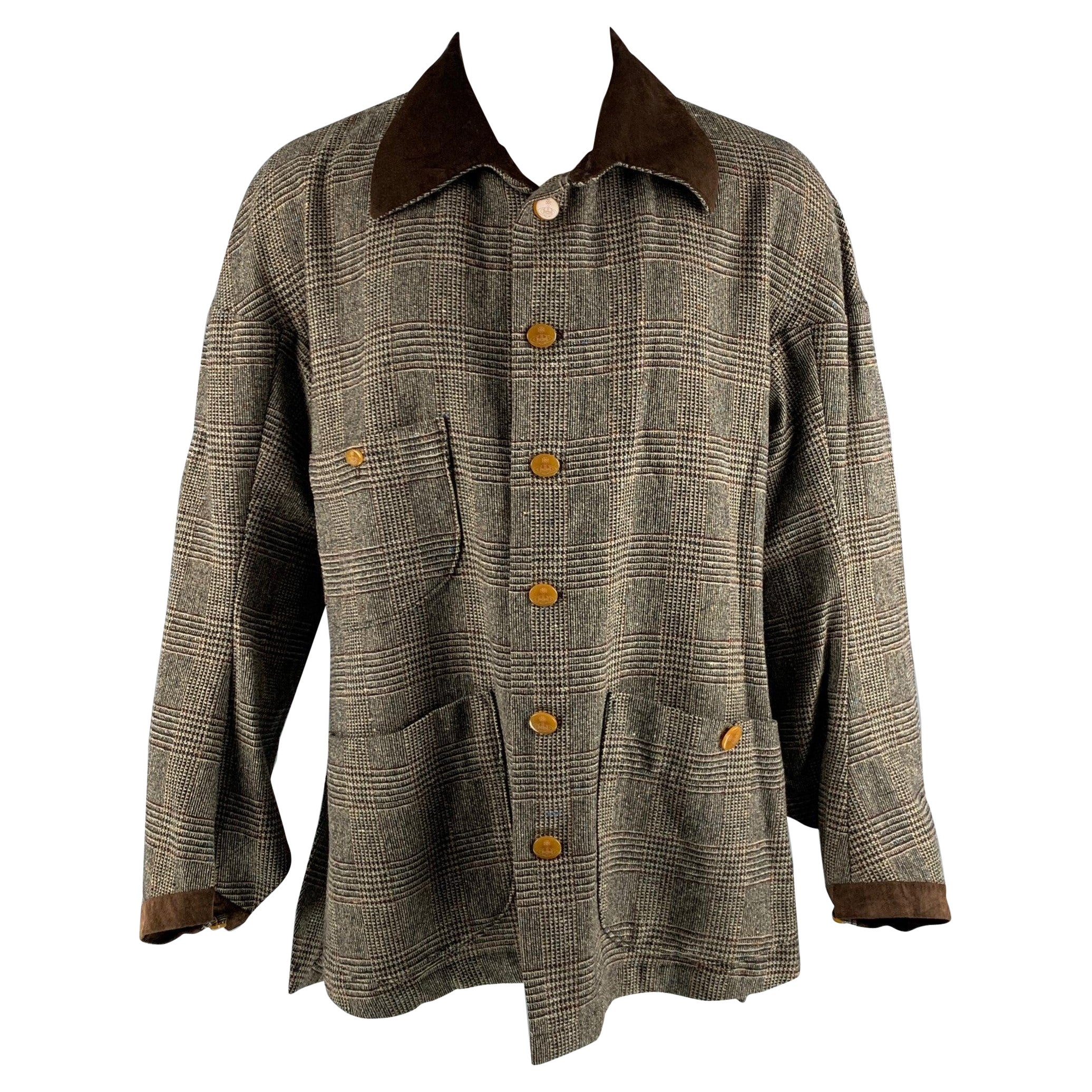 VIVIENNE WESTWOOD HOMBRE Talla 40 Marrón Negro A cuadros Abrigo de lana de cordero