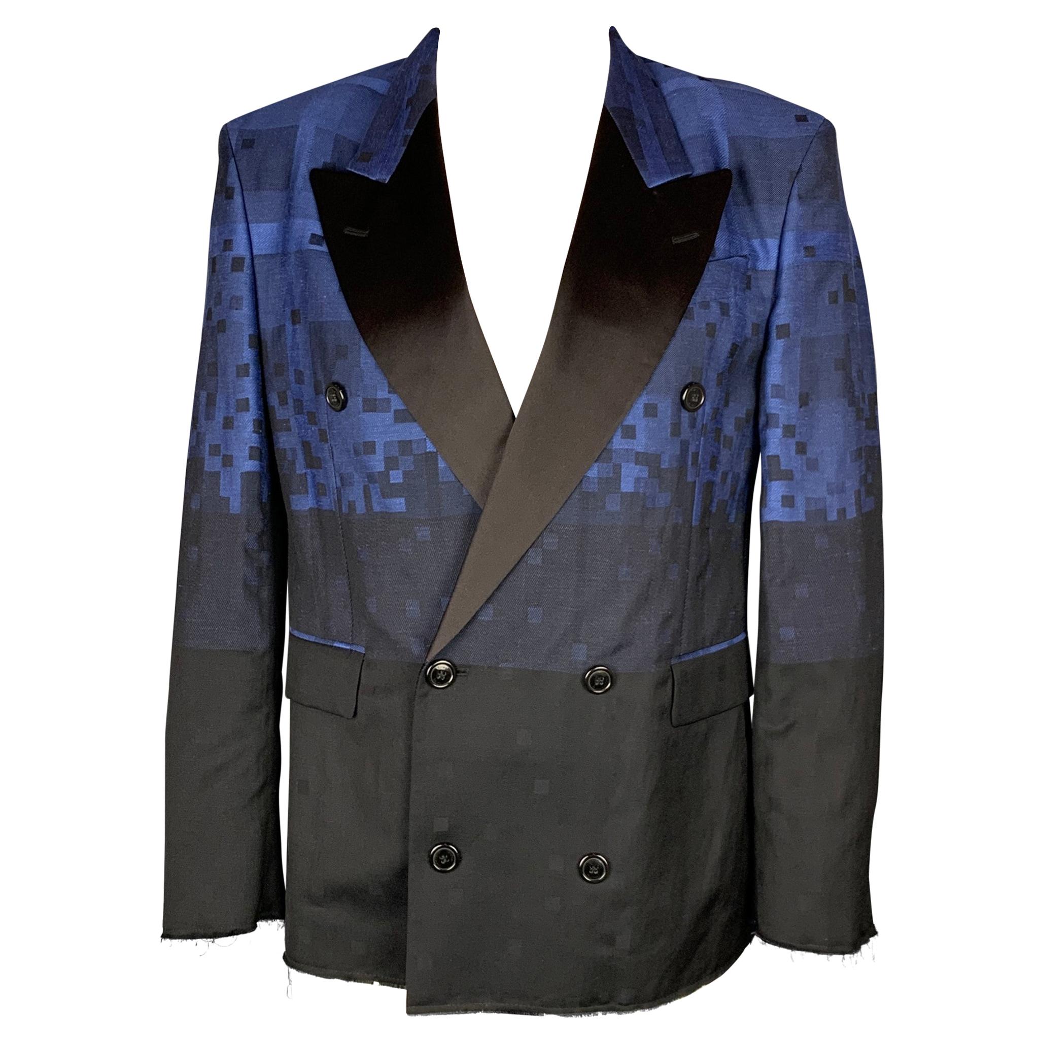 VIVIENNE WESTWOOD MAN Size 42 Blue & Black Square Print Wool Blend Sport Coat