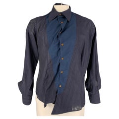 VIVIENNE WESTWOOD MAN Size L Navy & Blue Ruched Cotton Asymmetrical Shirt