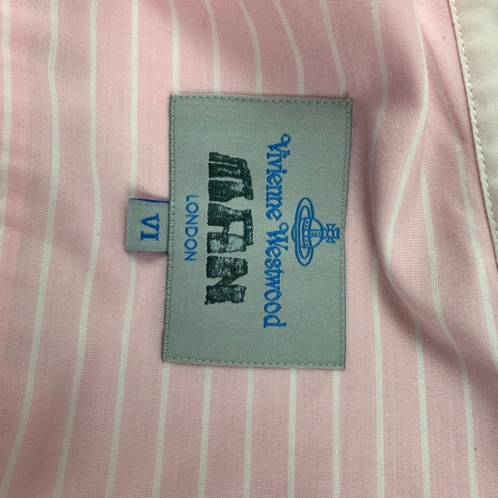 VIVIENNE WESTWOOD MAN Size L Pink White Stripe Cotton Asymmetrical Collar Shirt In Good Condition In San Francisco, CA