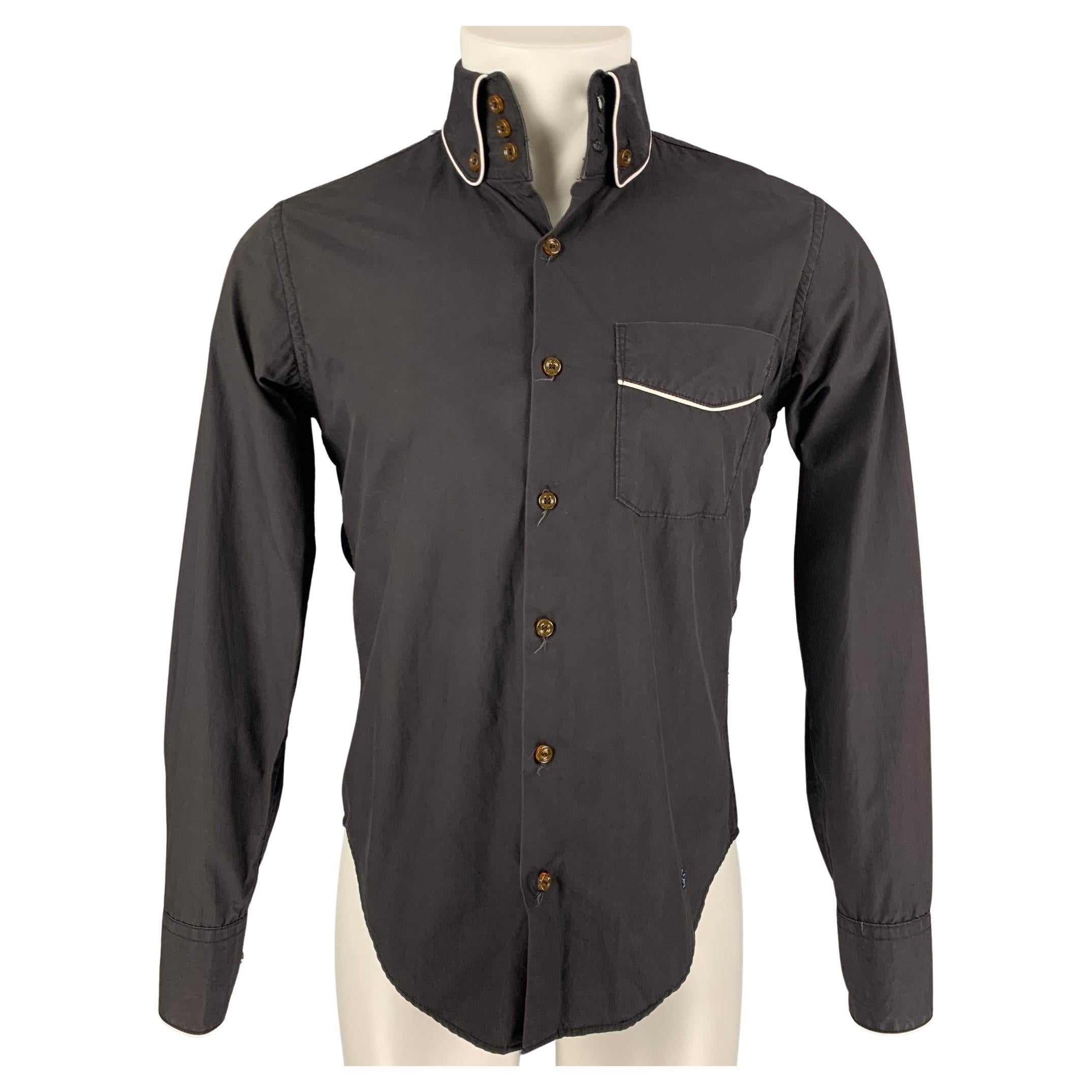 VIVIENNE WESTWOOD MAN Size S Black Contrast Trim Cotton Long Sleeve Shirt