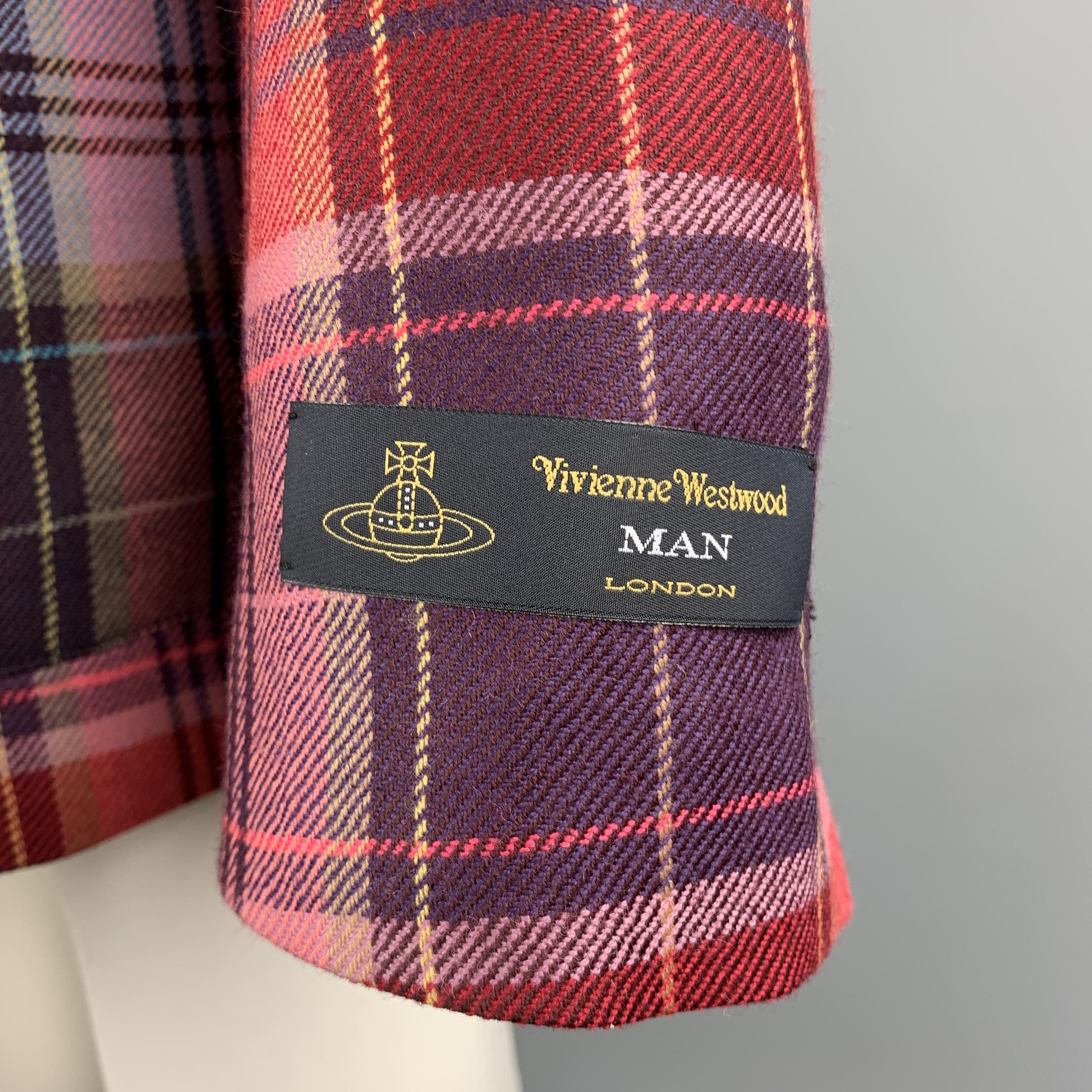 Brown VIVIENNE WESTWOOD MAN Size US 40 Multi-Color Plaid Wool Notch Lapel Sport Coat