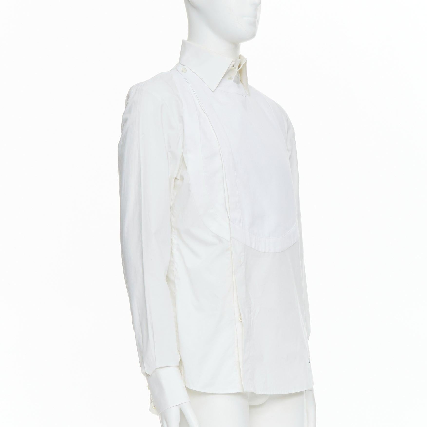 Gray VIVIENNE WESTWOOD MEN white cotton orb logo embroidered bib shirt Sz3