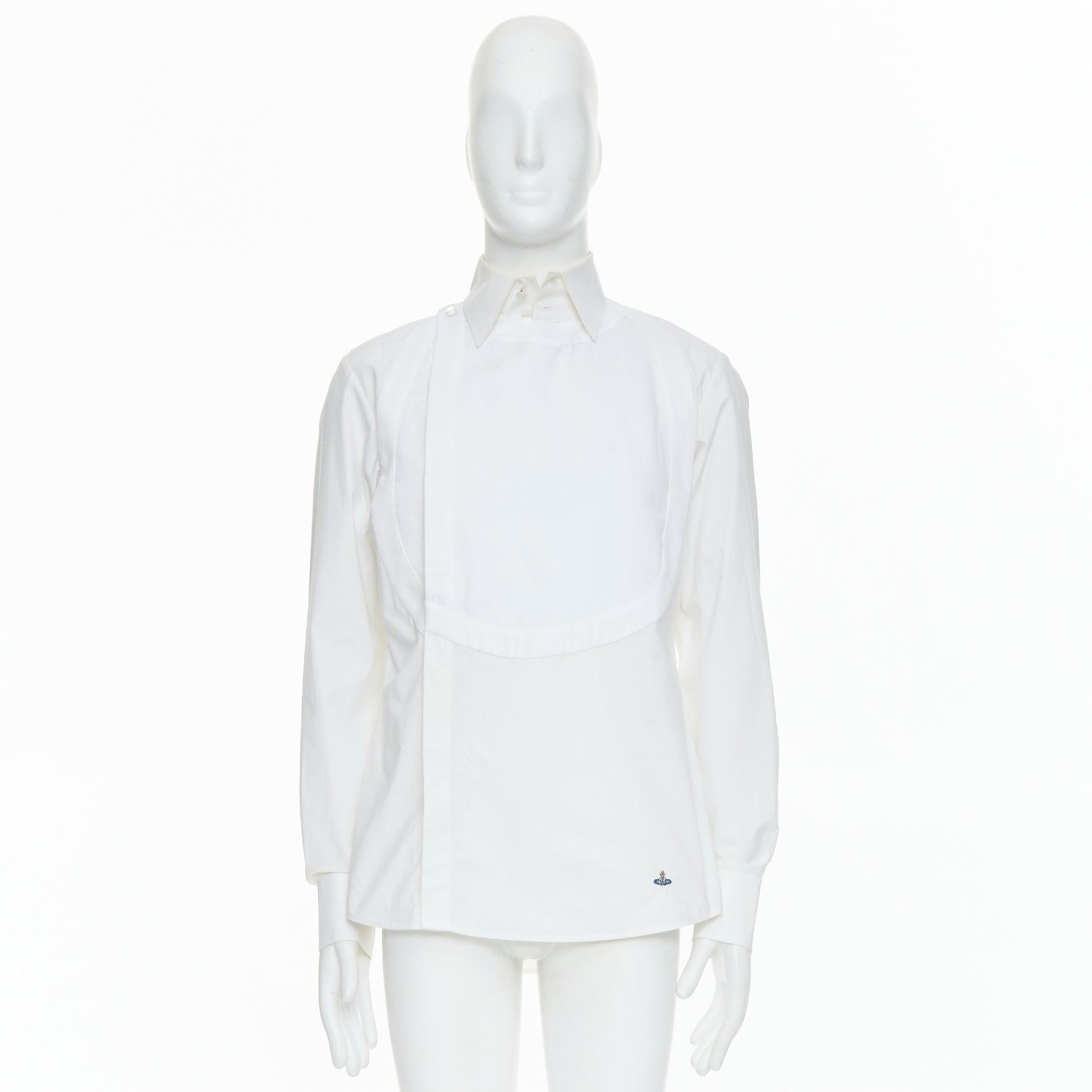 VIVIENNE WESTWOOD MEN white cotton orb logo embroidered bib shirt Sz3 4