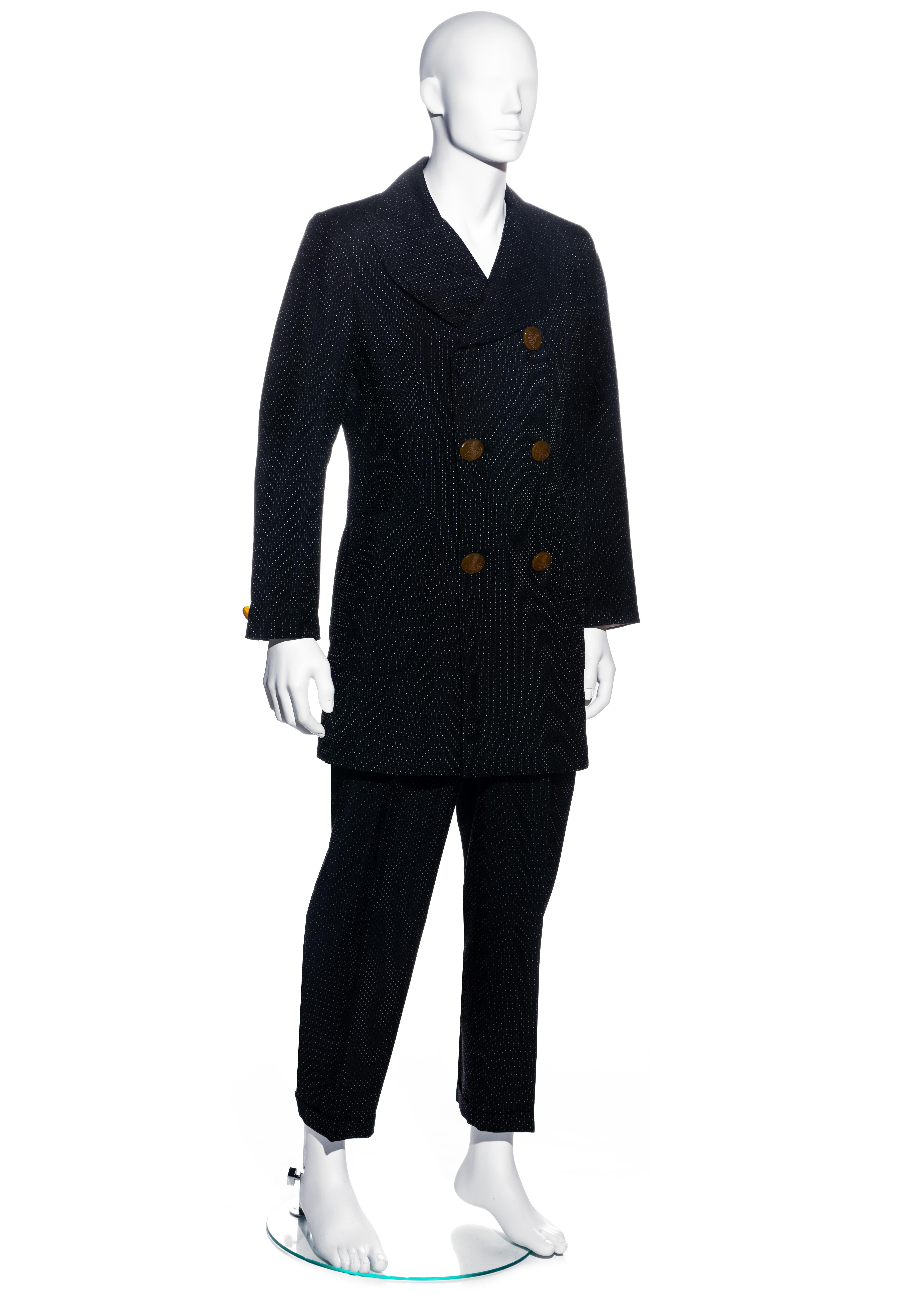 Vivienne Westwood Men's black striped wool double breasted suit, fw 1996 In Excellent Condition For Sale In London, GB