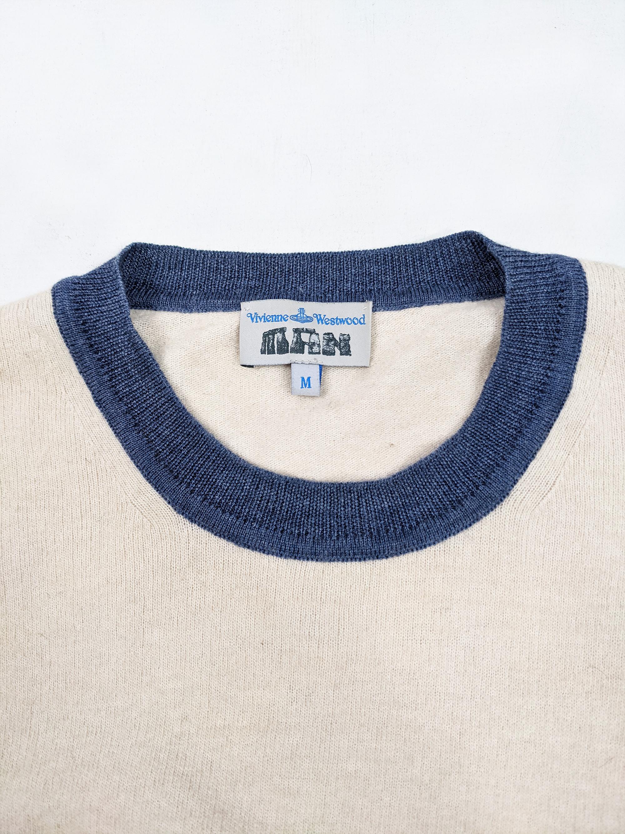 Vivienne Westwood Mens Blue & Cream Knit Jumper Sweater In Good Condition In Doncaster, South Yorkshire